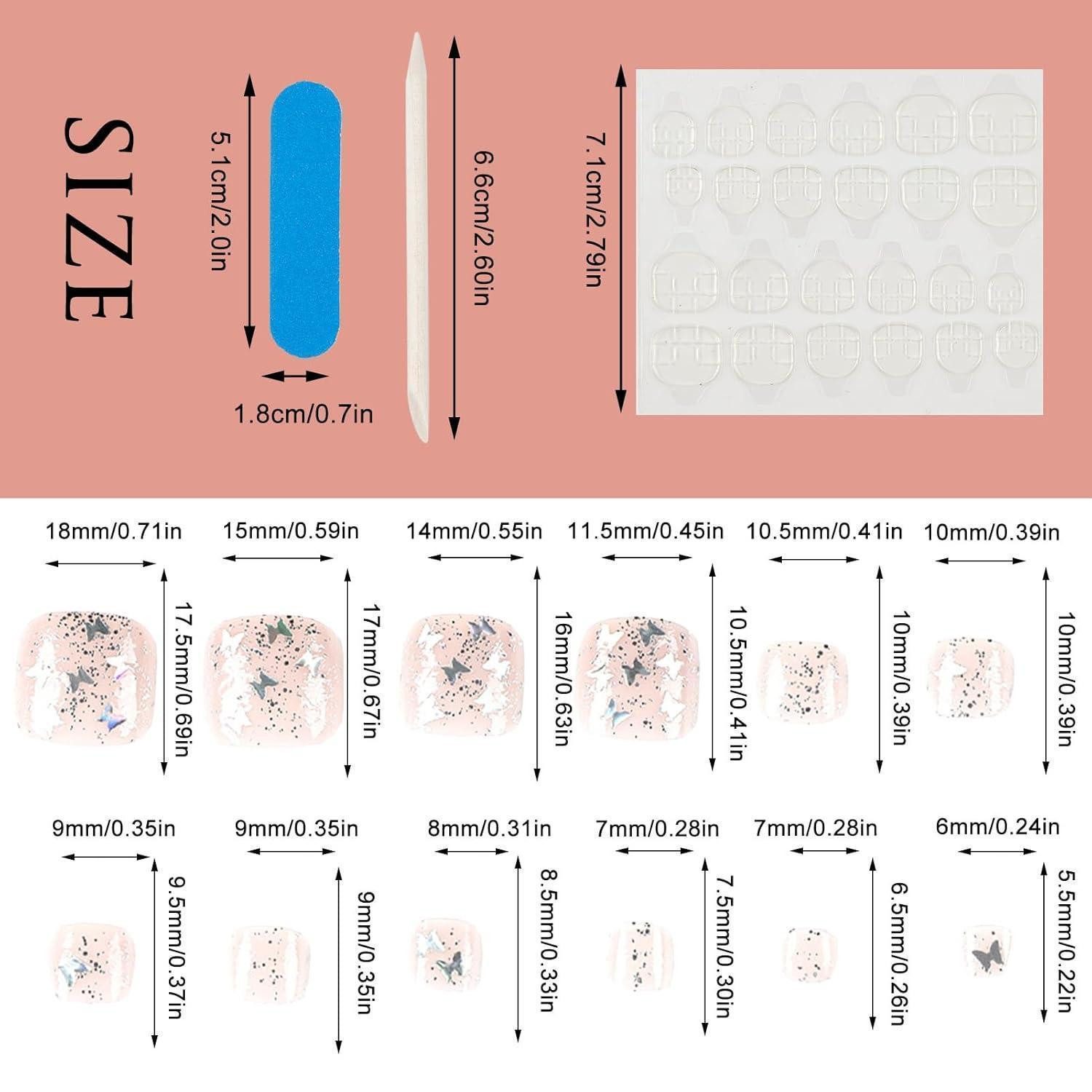 LuxusKollektion Kunstfingernägel Zehennägel Acryl Sargnägel Glitzer 24 Stück Stil 8