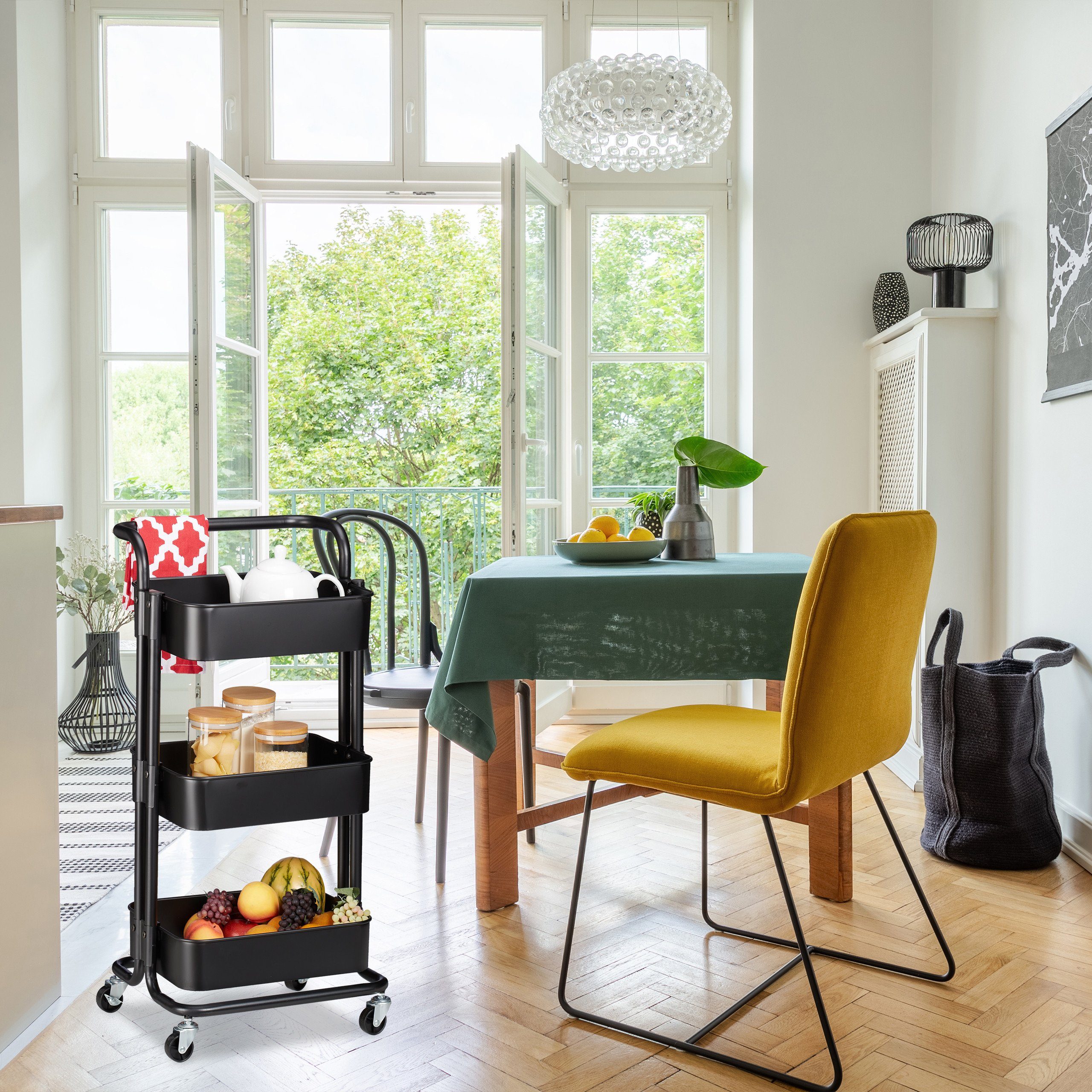 relaxdays Küchenwagen Rollwagen mit 3 Etagen, schwarz günstig online kaufen