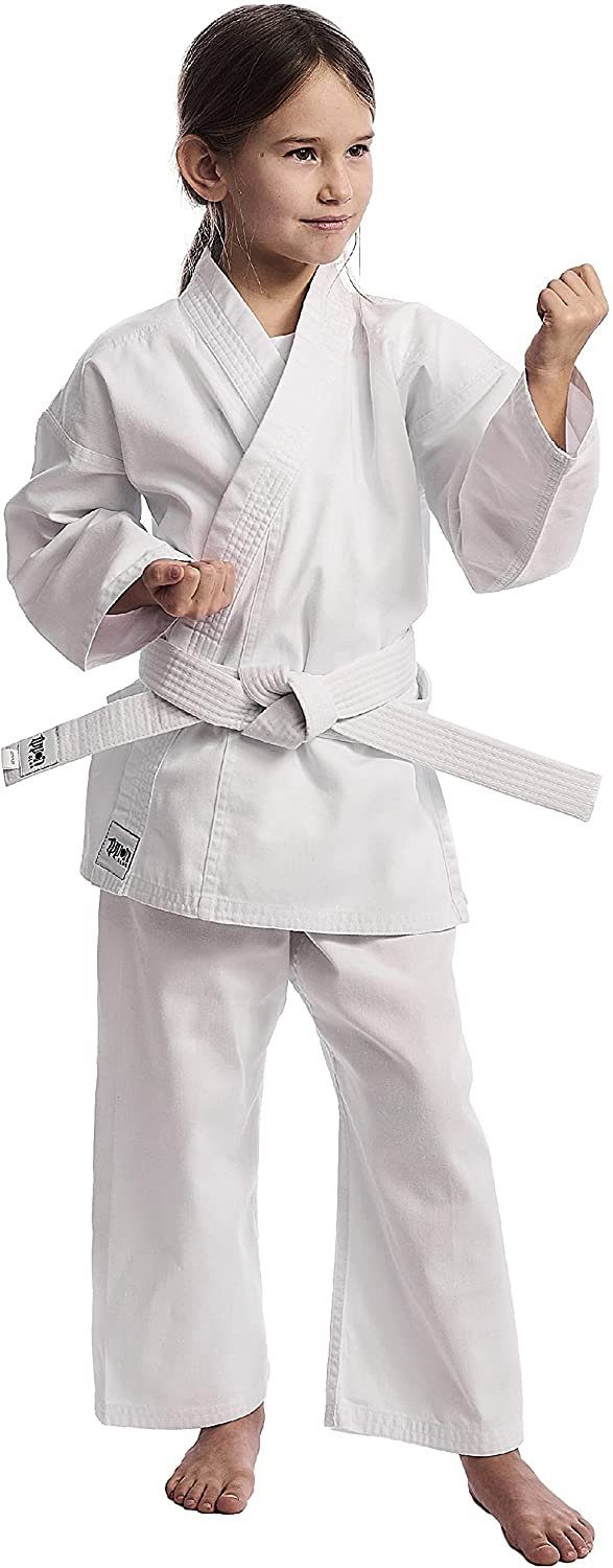 IPPON GEAR Karateanzug Club Karate GI Set Einsteiger Karateanzug Kinder Anzug inkl. Gürtel, [Größe 200 I Gummizug an der Hose I 220gr/m² (8 oz) Stoffdichte] weiß