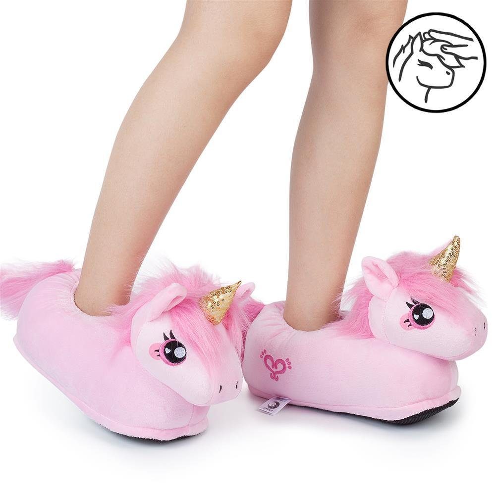 Corimori Tier Pantoffeln für Kinder Einheitsgröße 25-33,5 Plüsch Hausschuhe (Packung, Geschenk) EU Einheitsgröße 25-33,5 Rose das Einhorn für Kinder, Jungen, Mä – Bild 5 von 5