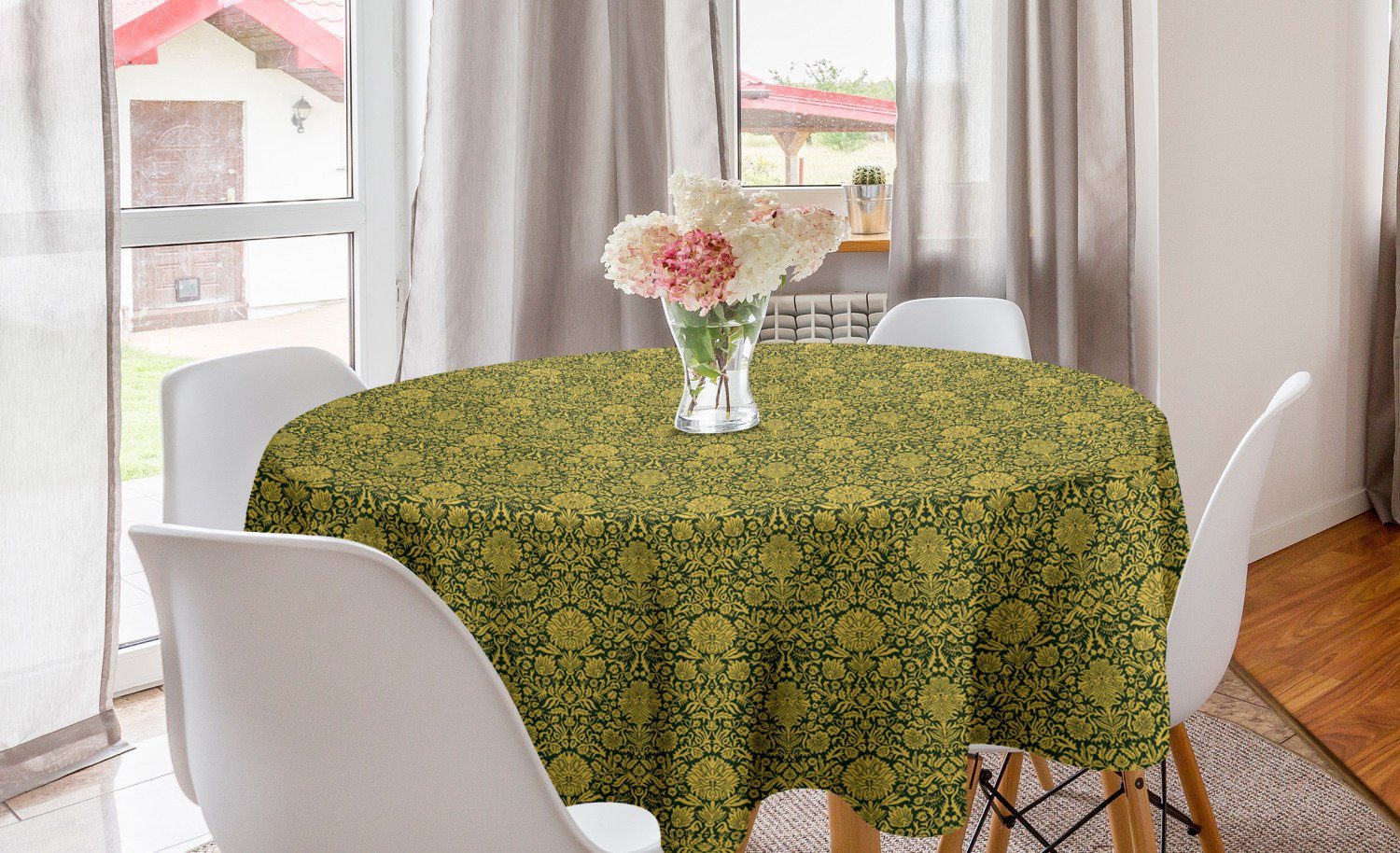 Abakuhaus Tischdecke Kreis Tischdecke Abdeckung für Esszimmer Küche Dekoration, Blumen Barock Blumen-Motiv
