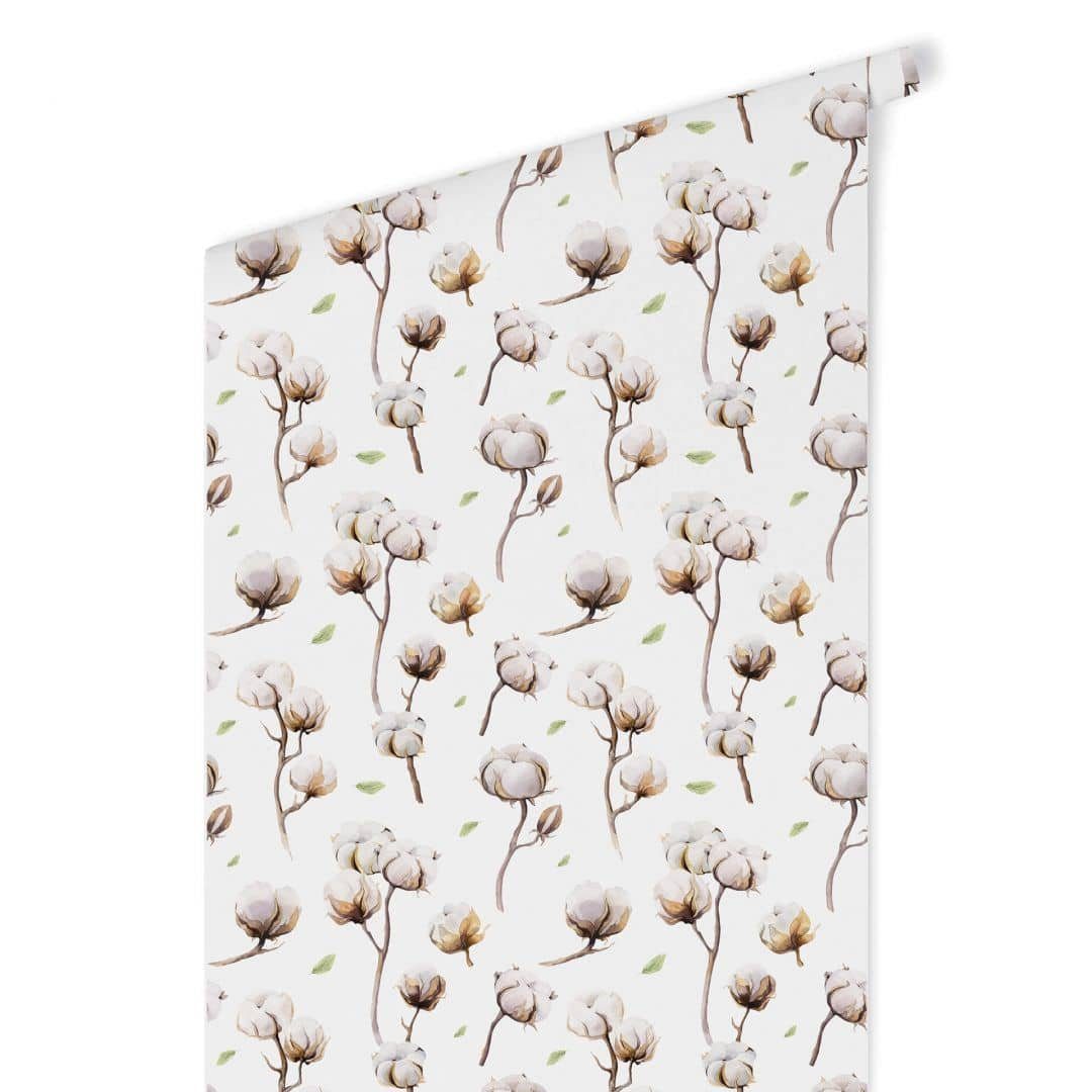 K&L Wall Art Mustertapete Vintage Schlafzimmer Vliestapete Baumwolle Blumentapete Blüten Deko, Baumwollblüte Tapete