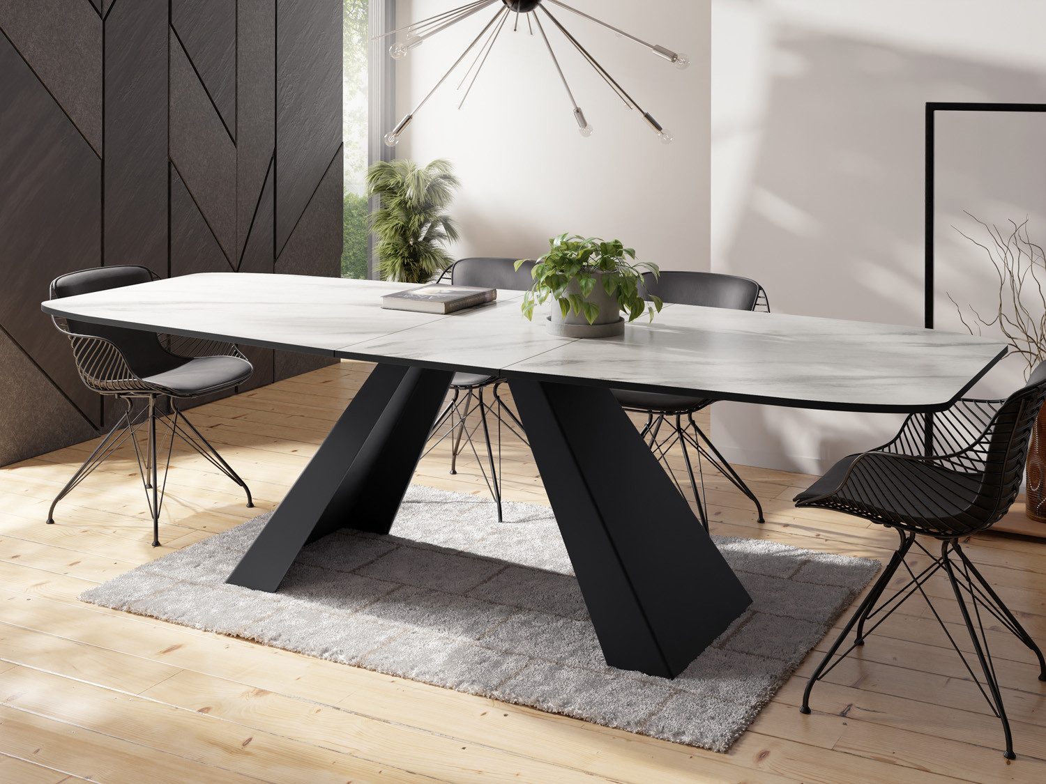 WFL GROUP Esstisch Monte ausziehbar rechteckig industrial mit schwarzen Metallbeinen (MADE IN EU, erhältlich in zwei Größen – 160/180 cm, ausziehbar auf 200/220 cm), moderner Tisch in Holzoptik für Küche, Esszimmer oder Wohnzimmer