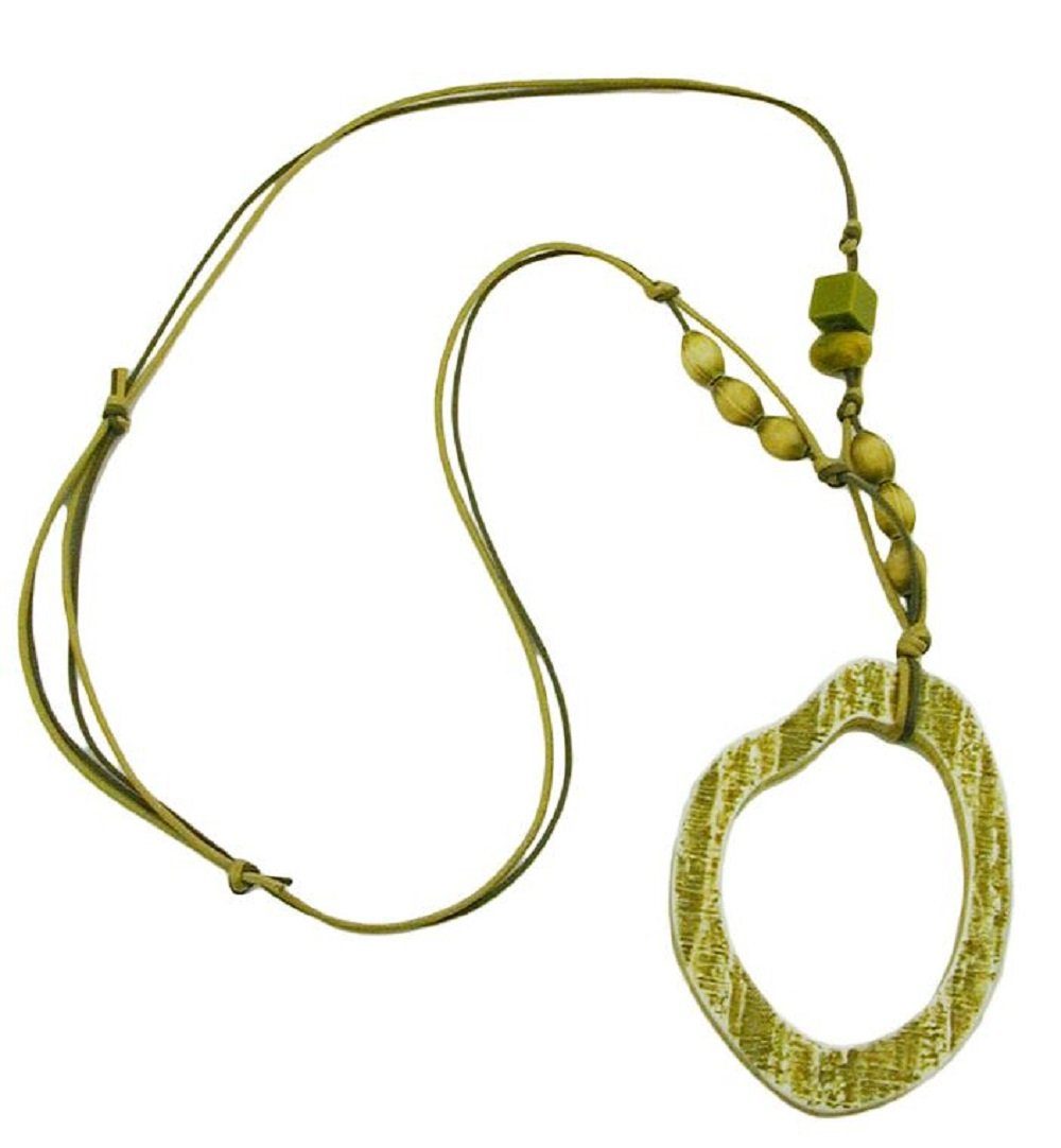 unbespielt Collier Kette Baumring olivgrün Kunststoff Baumwollkordel 95 cm, Modeschmuck für Damen
