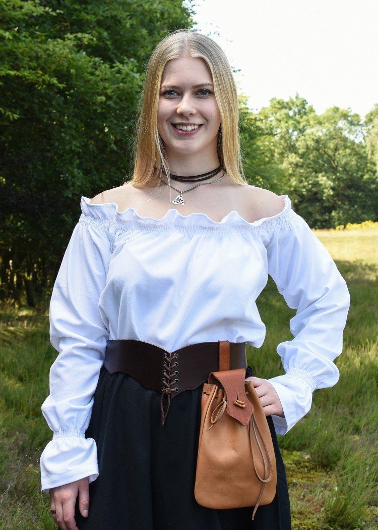 Battle Merchant Burgfräulein-Kostüm Markt-Mittelalter Bluse oder  Piratenbluse Carmen Weiß Größe S