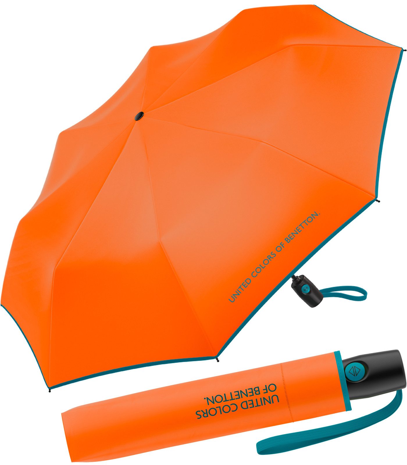 United Colors of Benetton Taschenregenschirm für Damen Up & Down mit Auf-Zu-Automatik FS 2026, praktisch, leicht, mit farbigem Einfassband