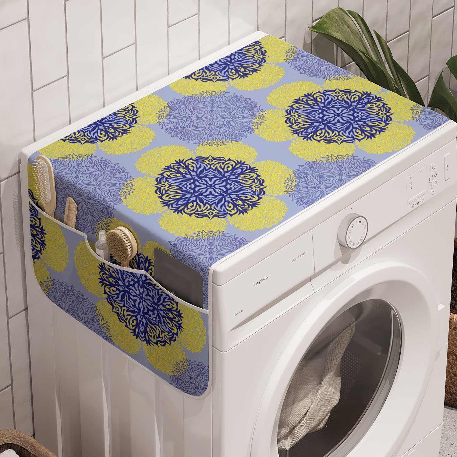Abakuhaus Badorganizer Anti-Rutsch-Stoffabdeckung für Waschmaschine und Trockner, Geometrisch Asian Style Kunst Symbole