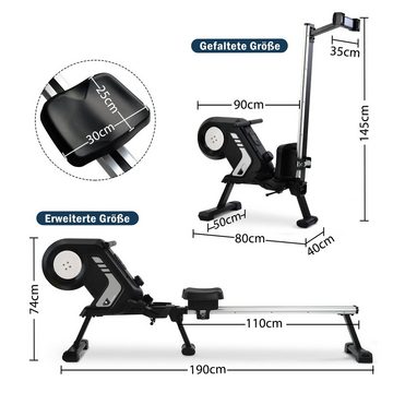 EXTSUD Rudergerät Faltbares Rudergerät mit magnetischem Widerstand, LCD-Display, Anti-Rutsch-Pedal und Transporträder für Home Gym grau