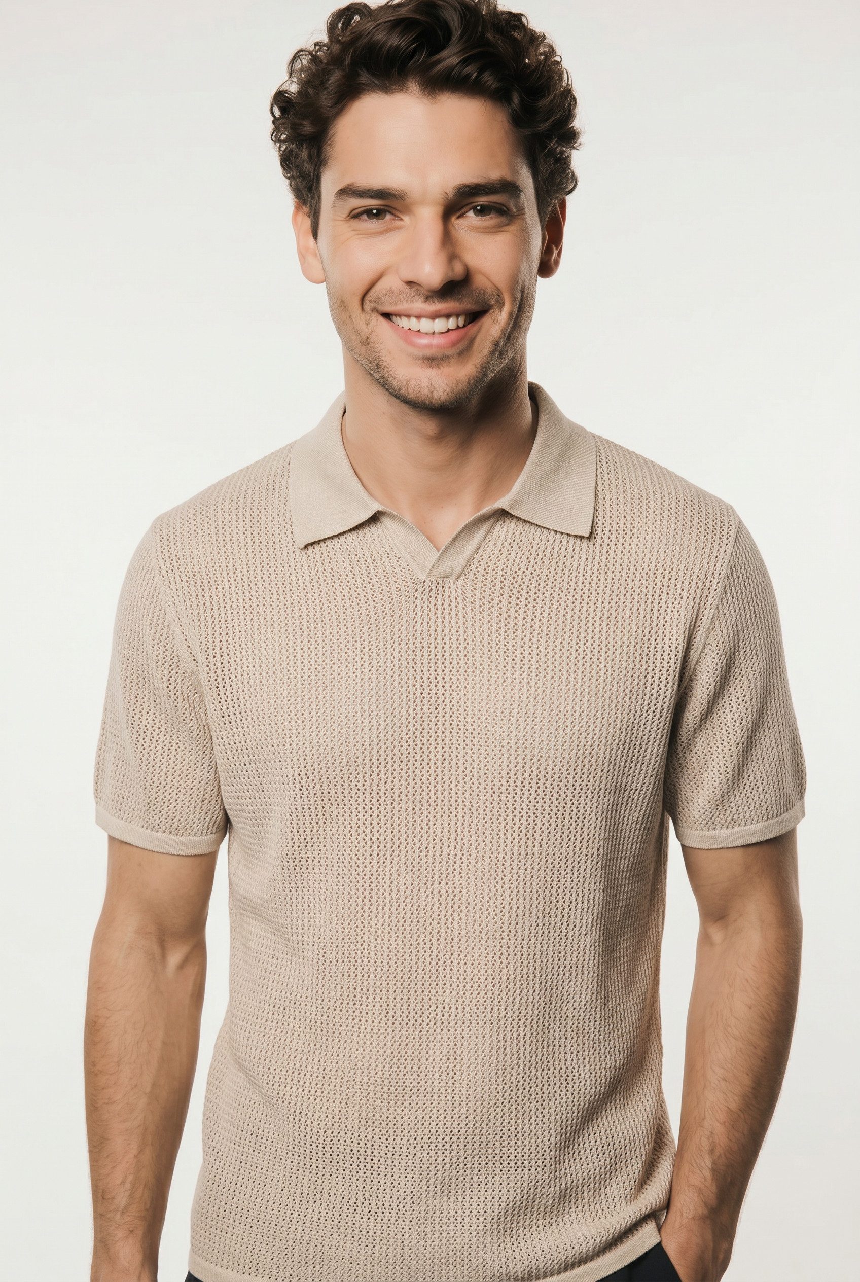Jack & Jones Polokragenpullover JORCASSIS KNIT TWISTED SPLIT NECK POLO mit Streifen Muster