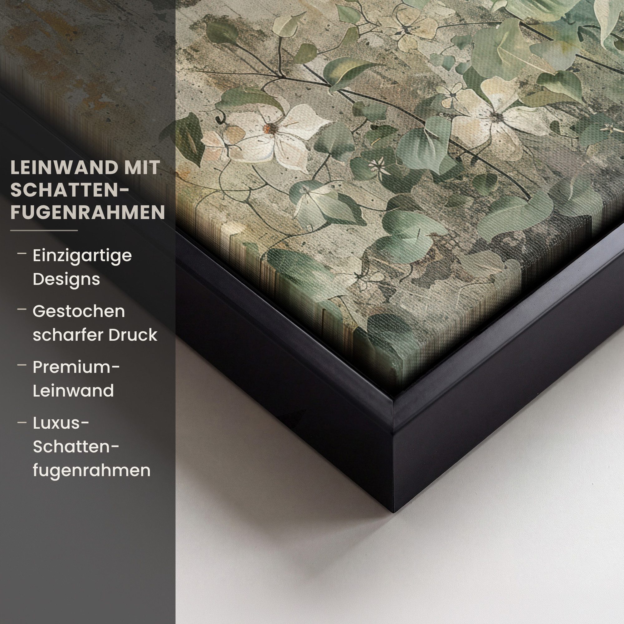 OneMillionCanvasses® Leinwandbild mit Rahmen - Blumen - Blätter - Abstrakt - Modern, Fotodruck (1 St), Leinwand Bilder Klein, Wand Dekoration Aesthetic 20x20cm – Bild 3 von 5