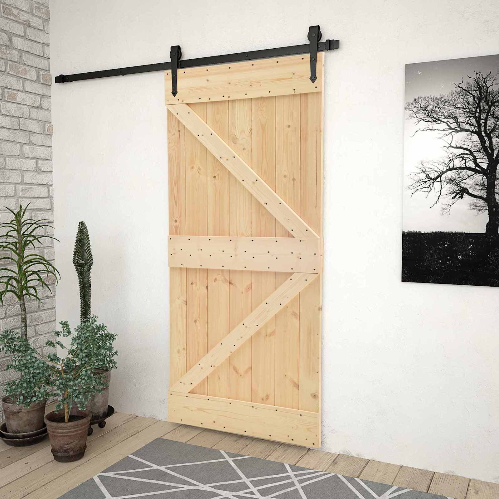 vidaXL Schiebetür Tür NARVIK 100 x 210 cm Massivkiefer (Unbehandelt) Natur (1-St)
