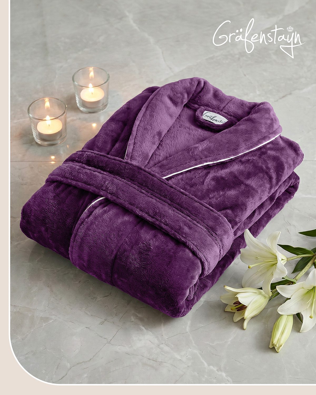 Gräfenstayn Damenbademantel Bademantel Damen flauschig Kapuze Kuschelfleece leicht kurz, warm & kuschelig, Knielang, Fronttaschen, Gürtel, S-XXL – Bild 2 von 5
