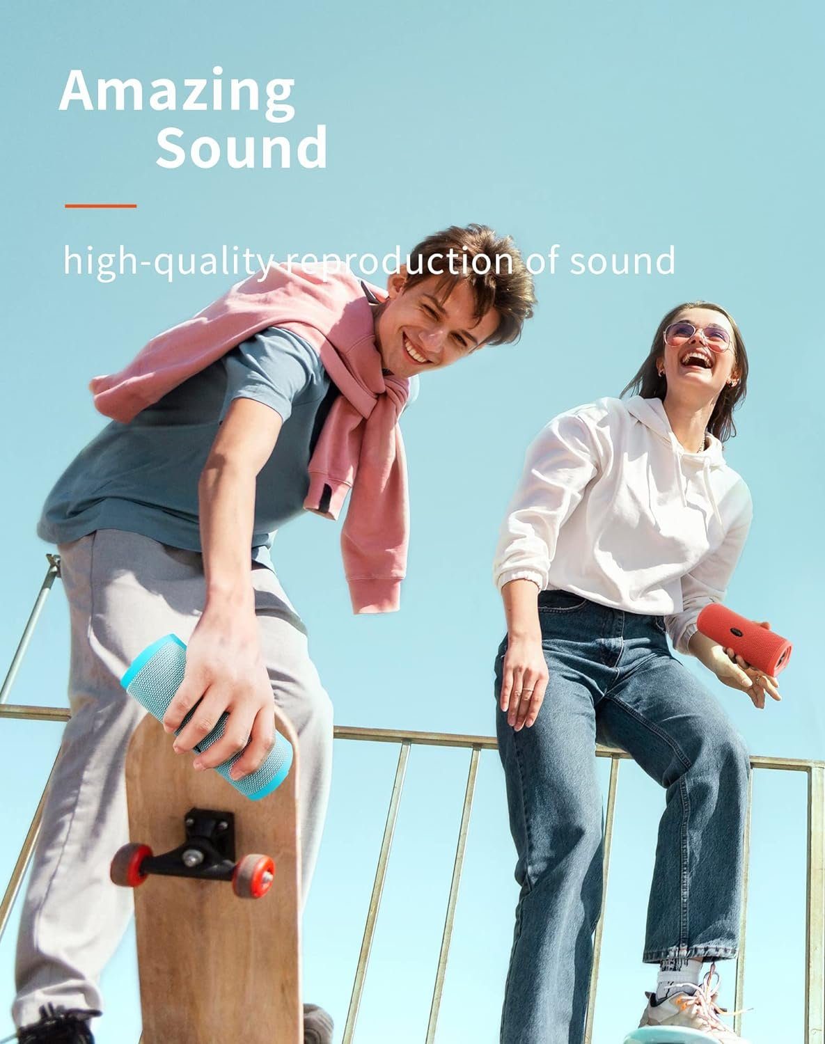HEYSONG Surround-Sound Lautsprecher (16 W, Bass) 40h Satter Licht Musikbox Tragbarer Akku, mit IPX7 Bluetooth