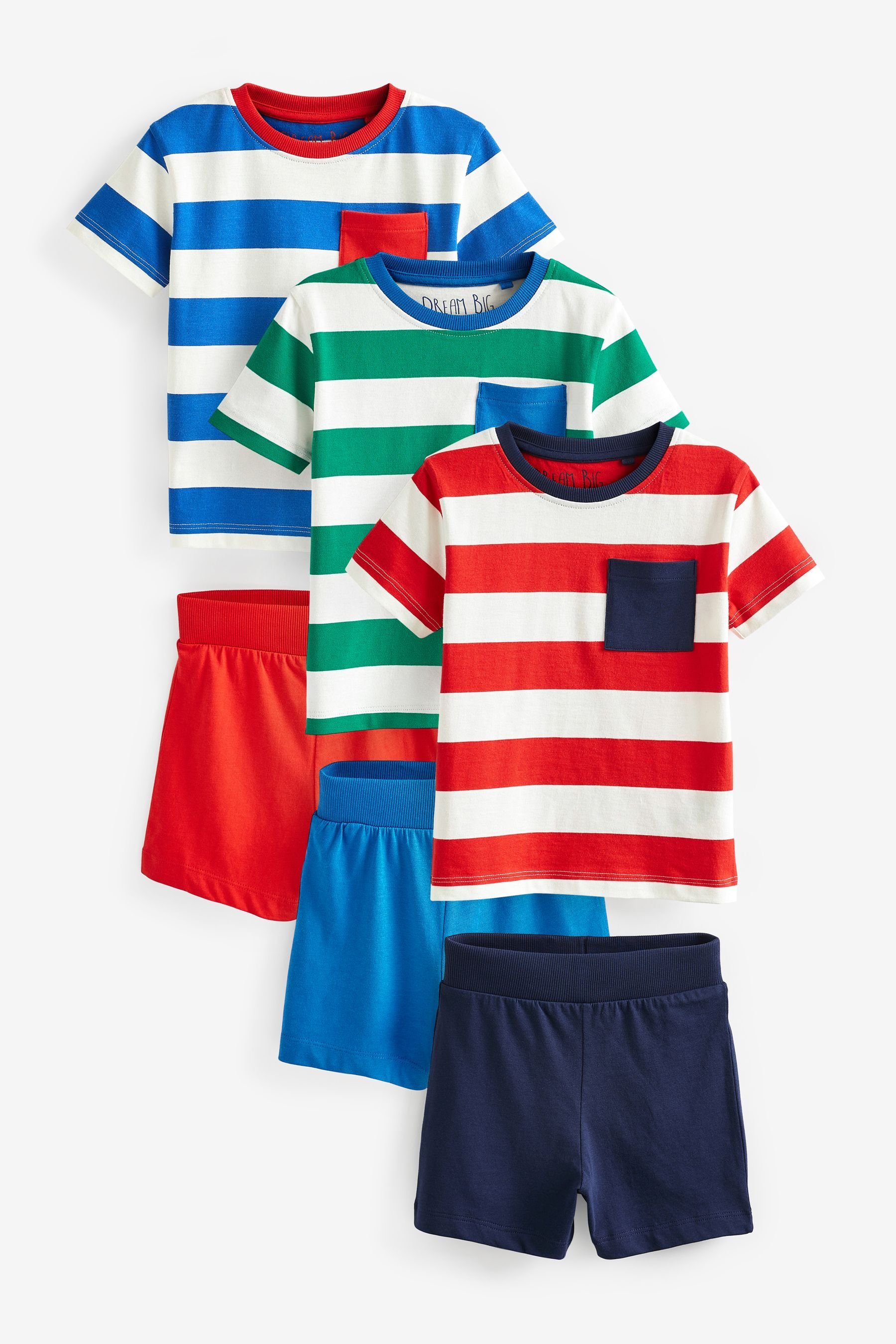 Next Pyjama Kurzer Schlafanzug Stripe (6 im 3er-Pack Multi tlg)