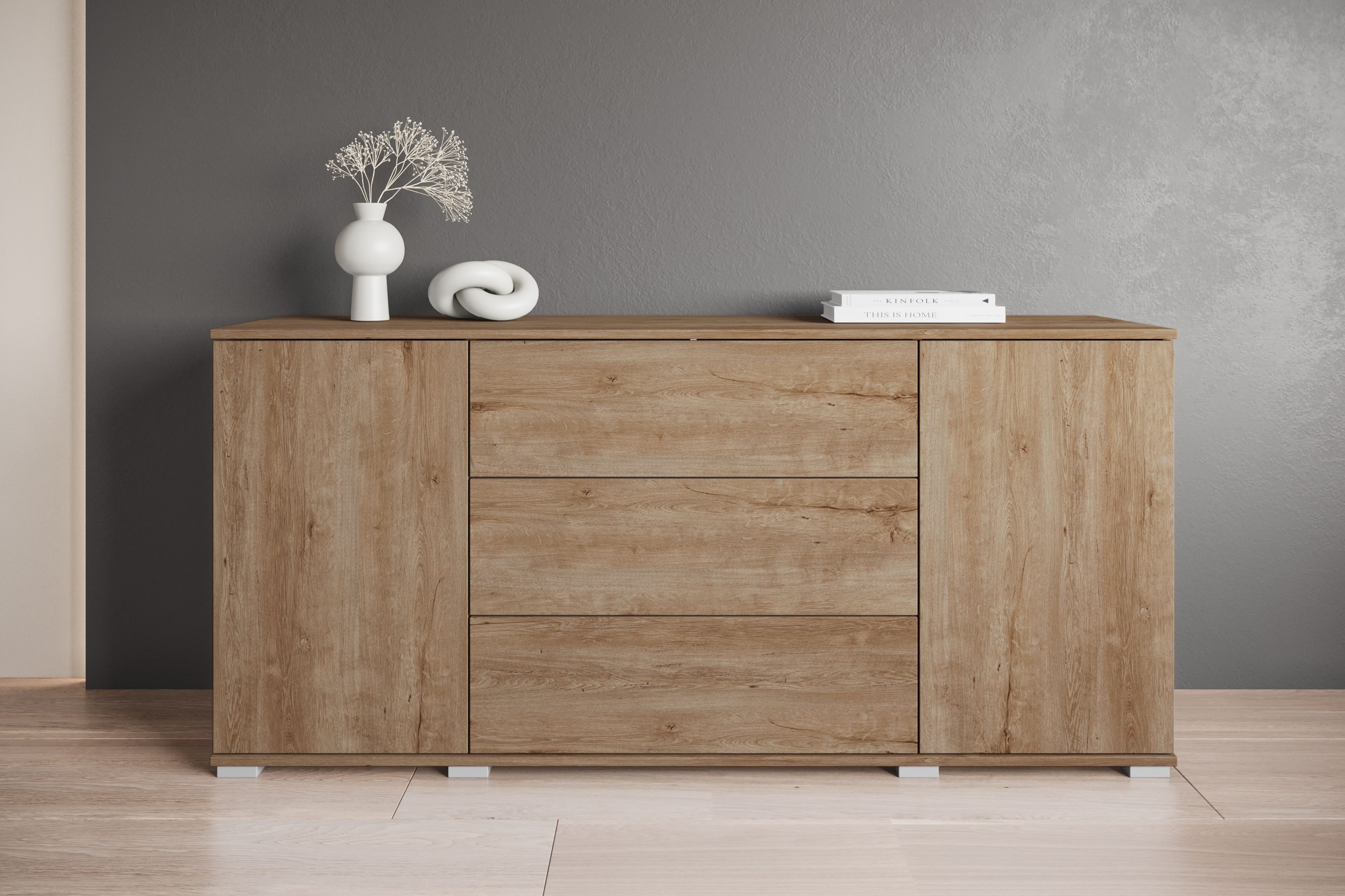 OTTO home Sideboard Kenia, Kommode für das Schlafzimmer/Wohnzimmer (1 St), Modernes Sideboard mit 3 Schubladen und 4 Fächern, Breite 150 cm