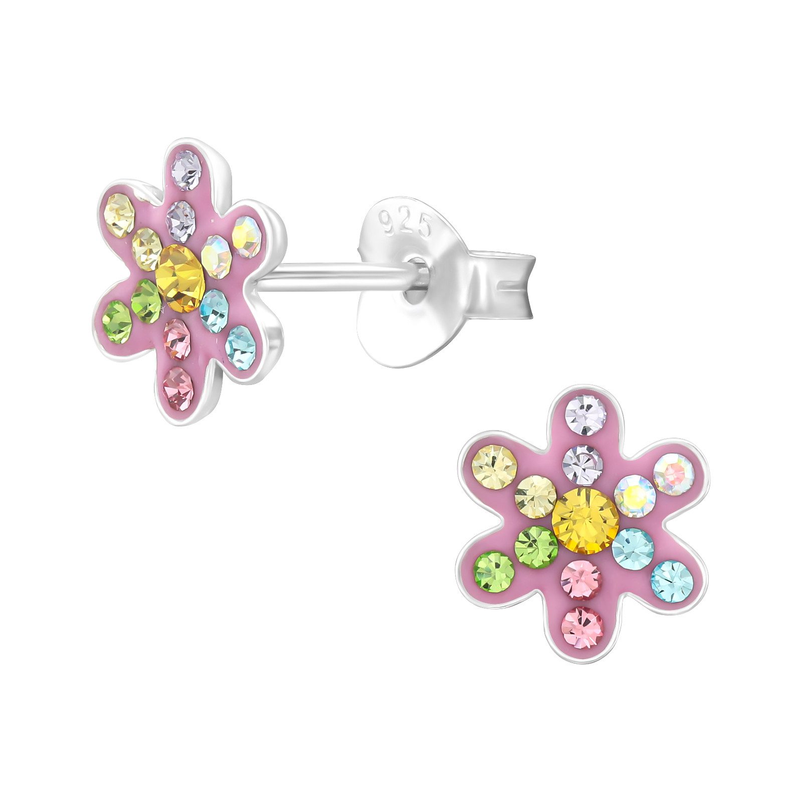 Ohrring-Set Blume Kinder Ohrringe mit Kristallen 925 Silber Geschenk