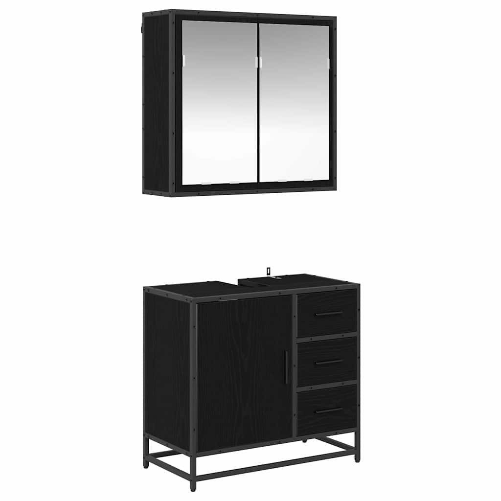 vidaXL Badezimmer-Set Badezimmermöbel Set 2 pcs Schwarz Eichen-Optik Holzwerkstoff, (2-St)