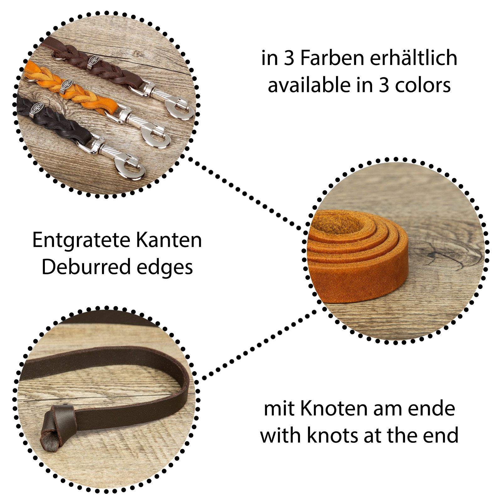 CopcoPet Hundeleine Lederleine ohne Handschlaufe Verchromt, Leder