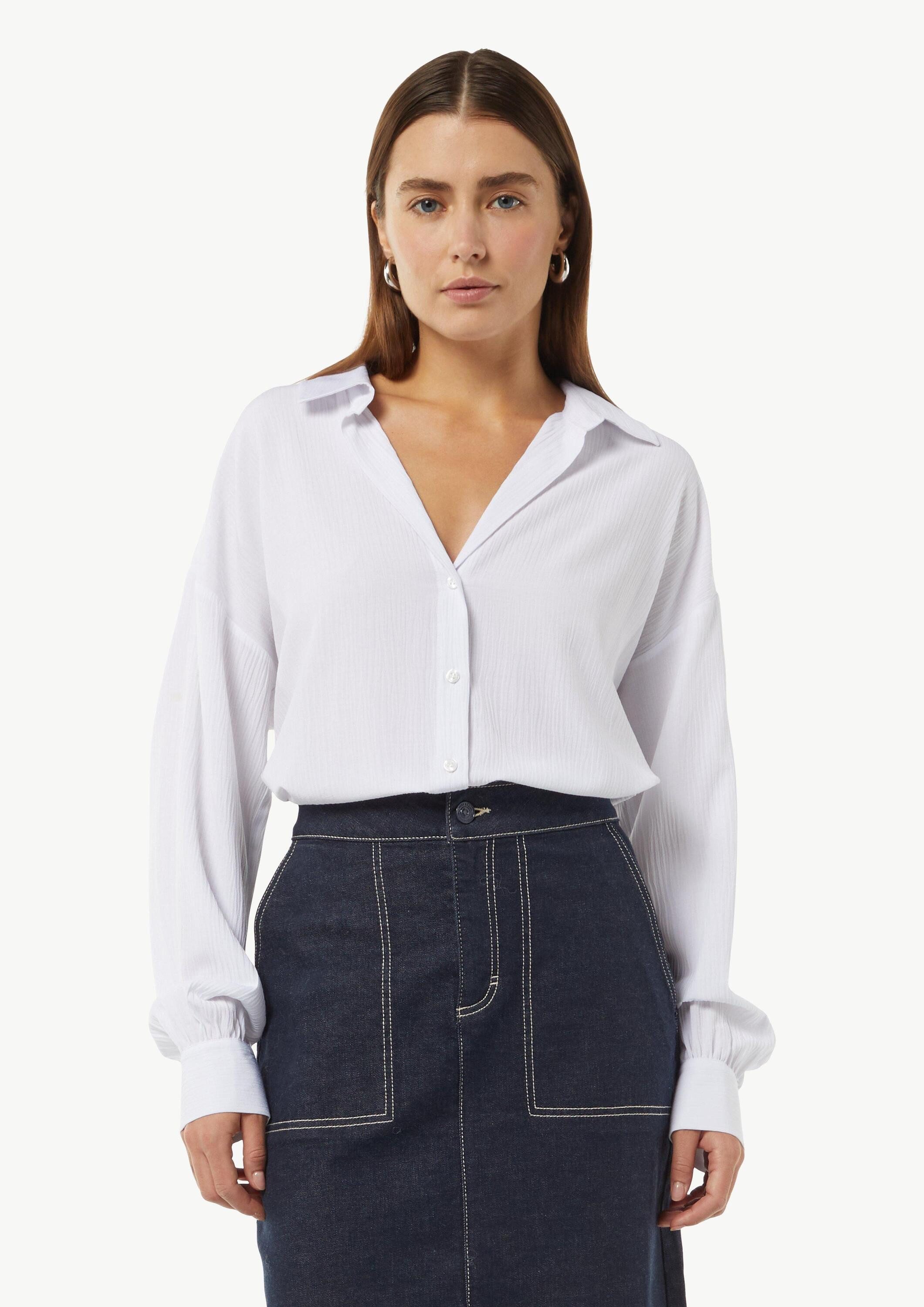 Langarmbluse Bluse Strukturierte Bluse mit Hemdkragen