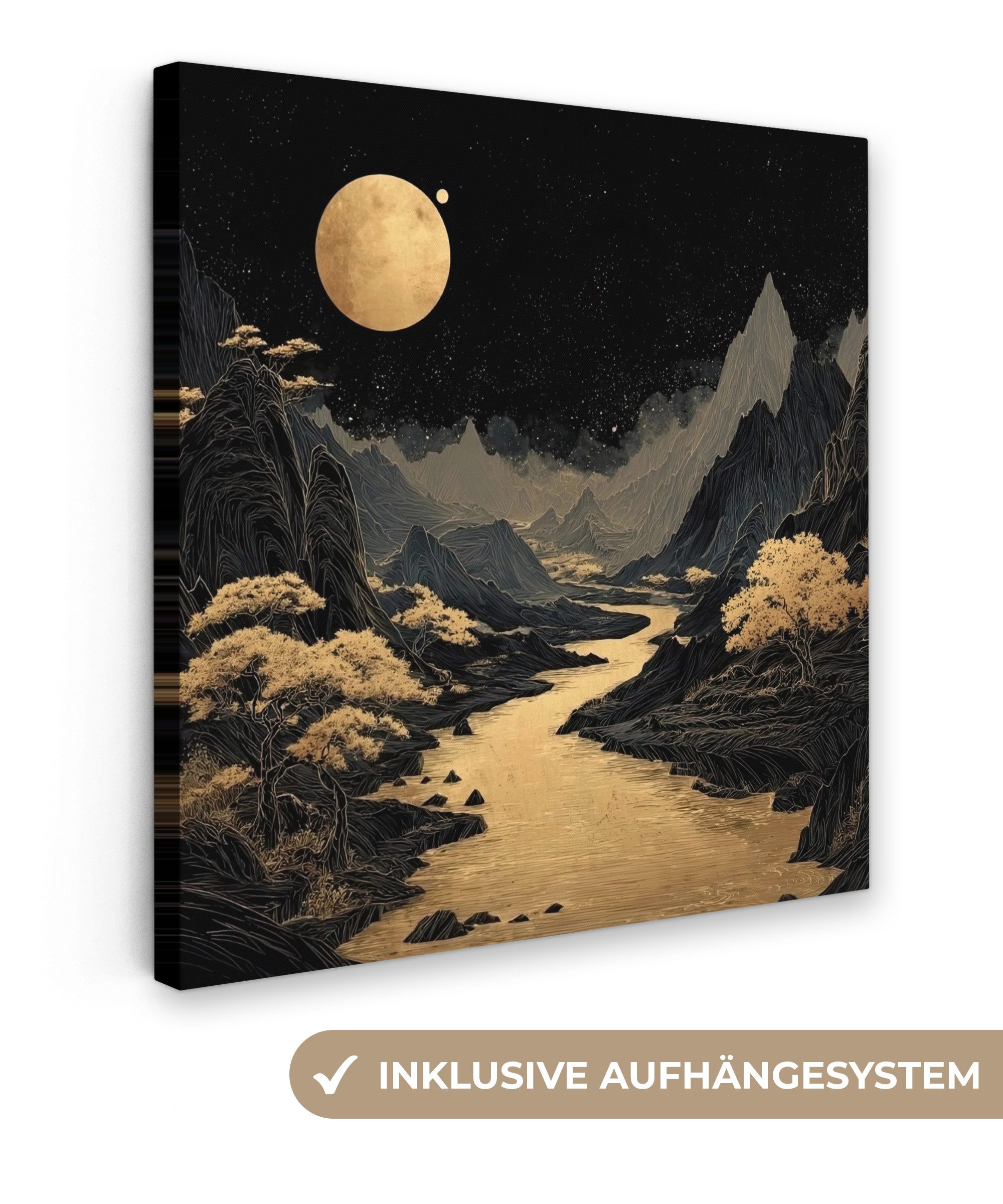 OneMillionCanvasses® Leinwandbild Goldener Fluss - Berge günstig online kaufen