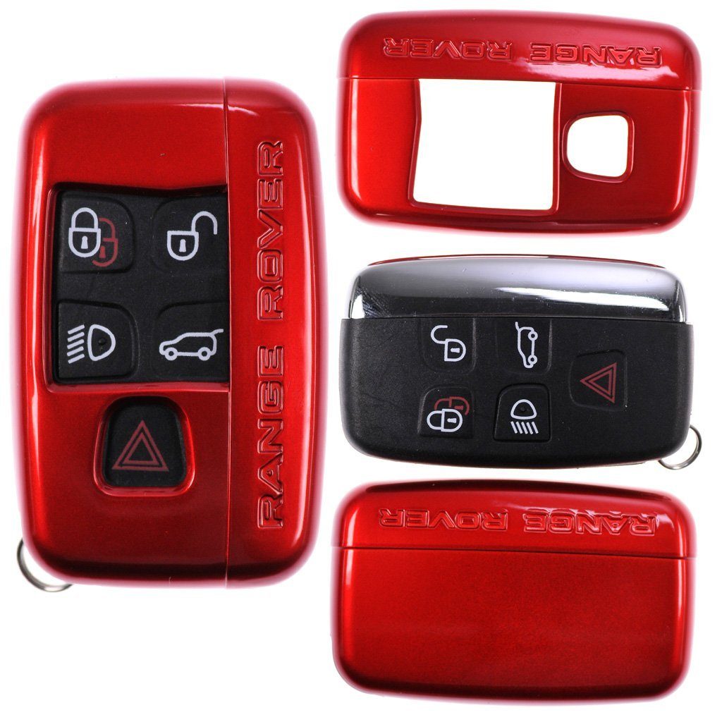 mt-key Schlüsseltasche Autoschlüssel Hardcover Schutzhülle Metallic Rot, für Land Rover Range Rover Evoque KEYLESS SMARTKEY