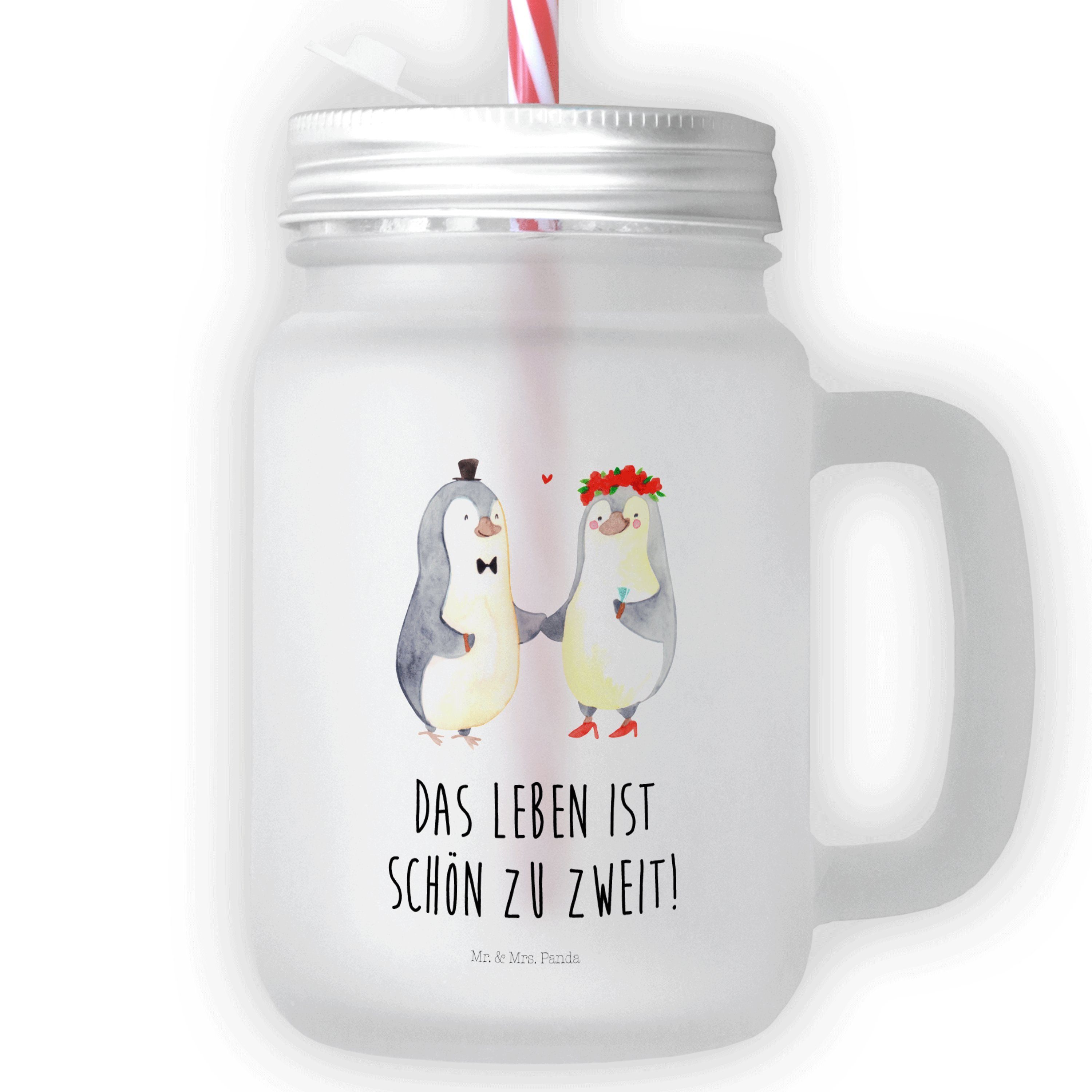 Mr. & Mrs. Panda Glas Pinguin Heirat - Transparent - Geschenk, Trinkglas, Ehefrau, Pärchen, Premium Glas