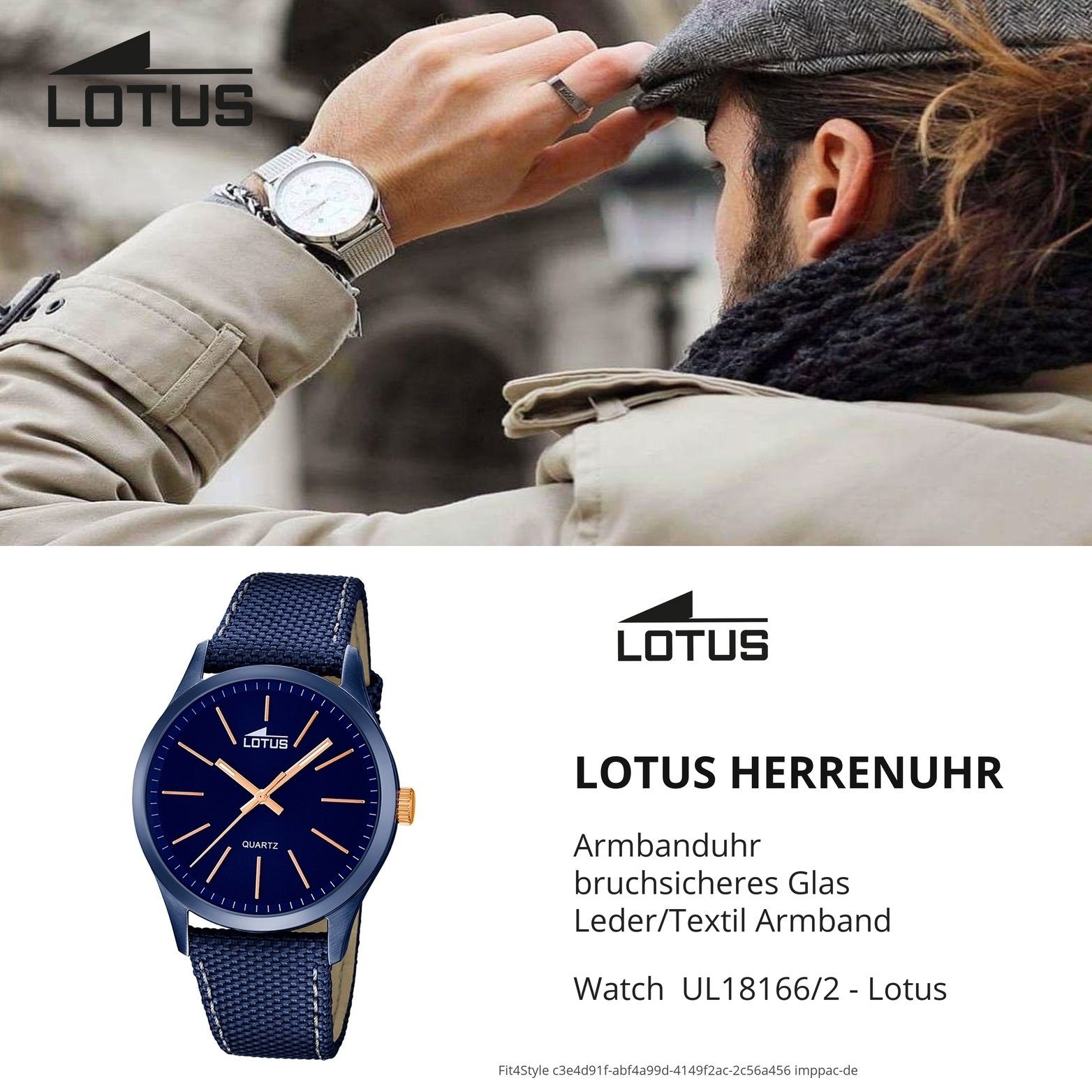 Lotus Quarzuhr Lotus Leder Herren Herrenuhr groß (ca. Gehäuse, L18166/2, 42,1mm) mit Uhr rundes Leder/Textilarmband