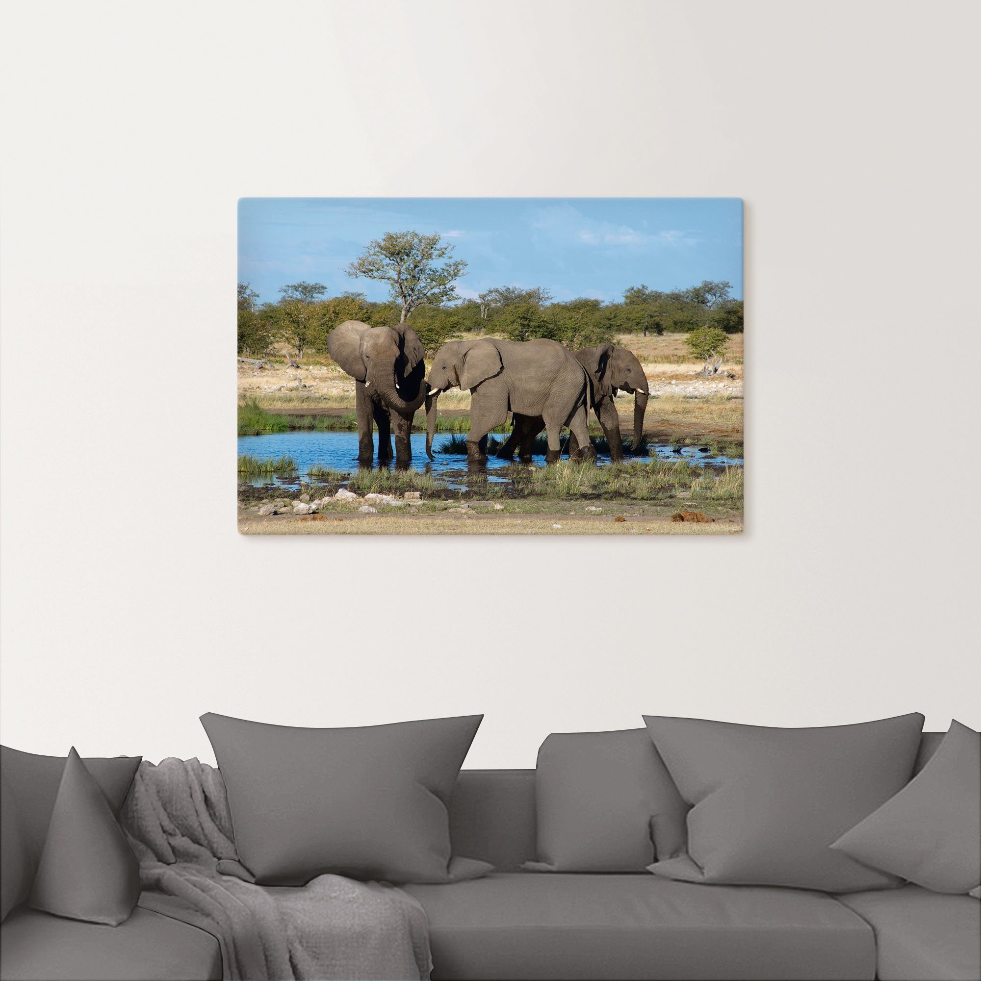 Artland Wandbild Afrikanischer Elefant als Poster St), in versch. Alubild, (1 oder Bilder EtoshaNationalpark, Leinwandbild, Wandaufkleber Größen Elefanten