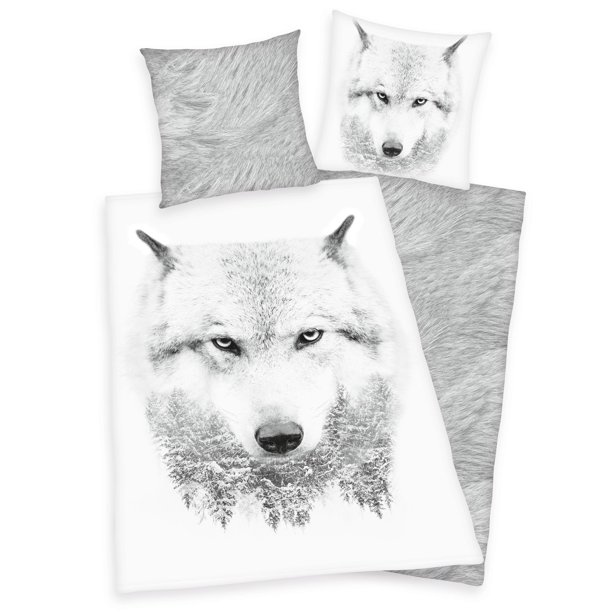 Herding Kinderbettwäsche Flanell Bettwäsche Set mit Wolf 135 x 200 cm 80 x günstig online kaufen