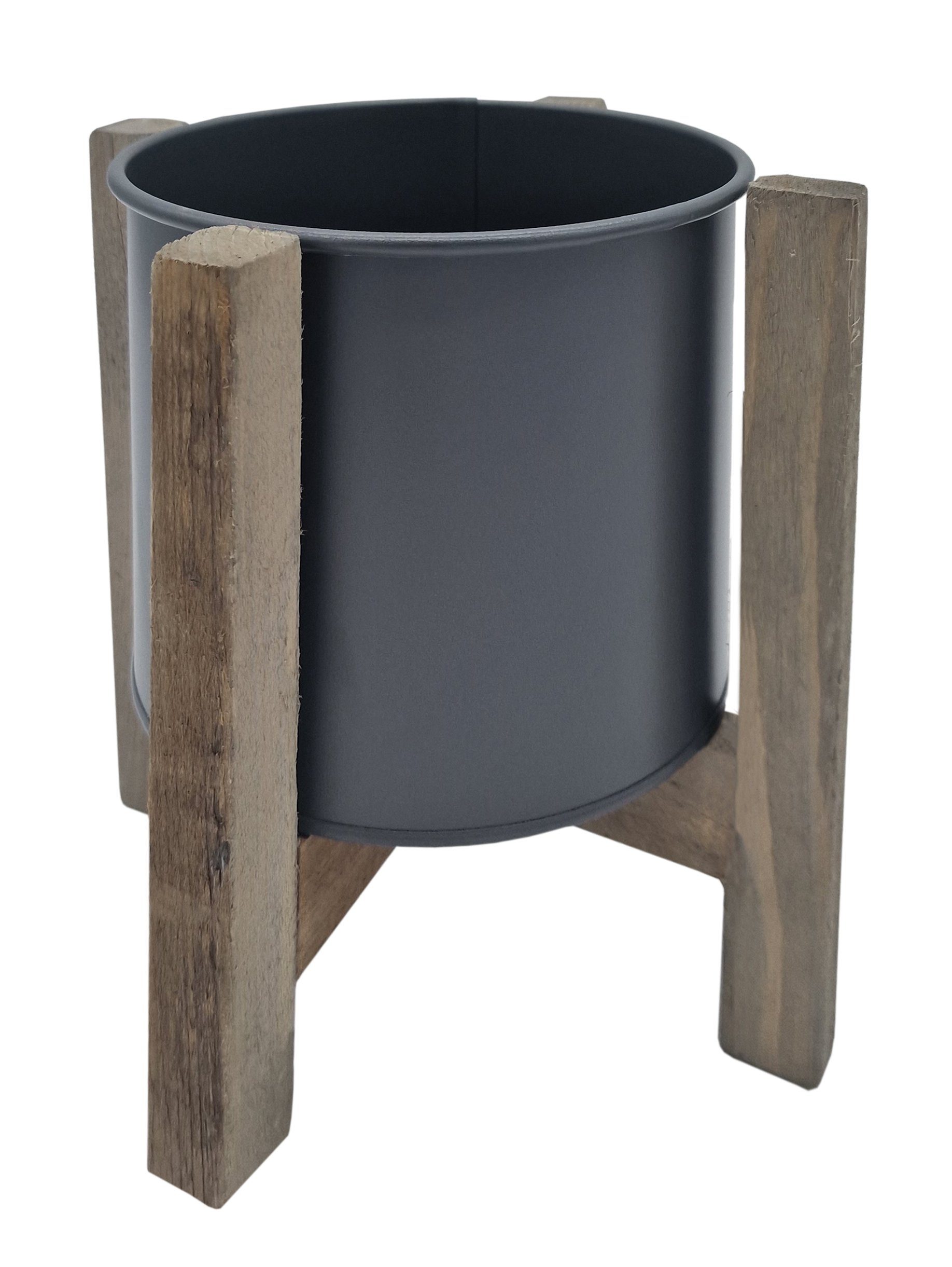 Spetebo Übertopf Metall Blumen Topf m. Holz Ständer grau - 20 cm