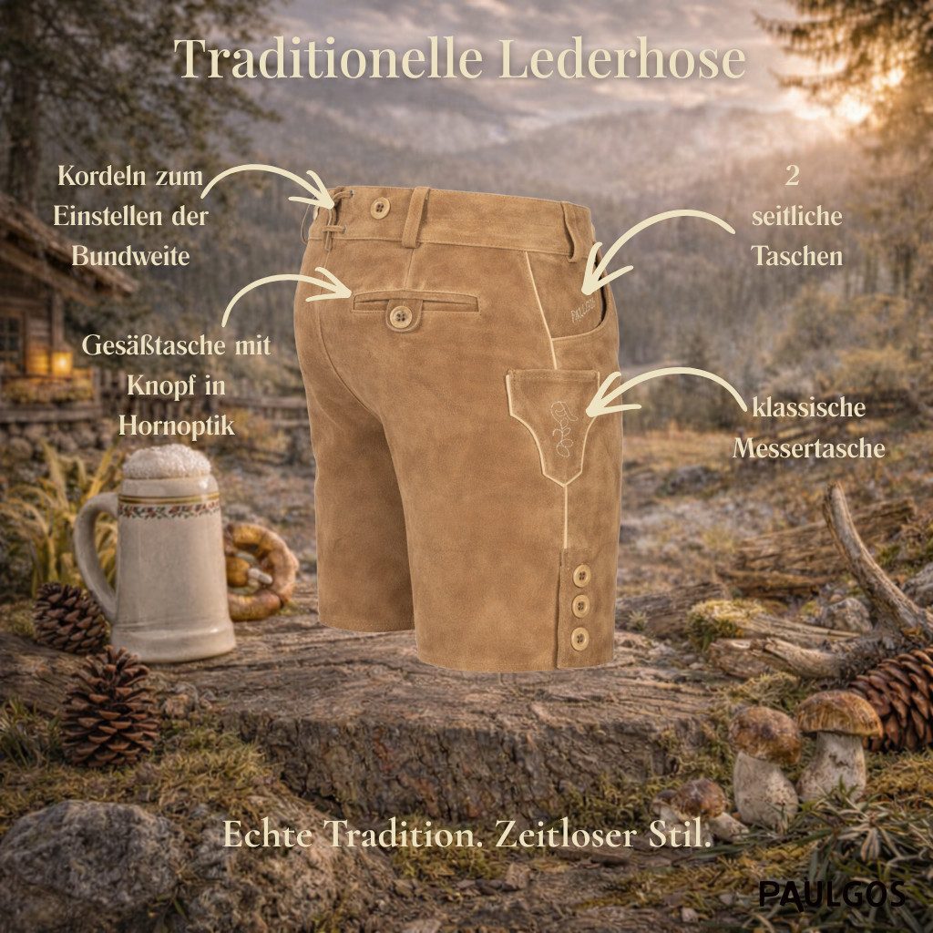 PAULGOS Trachtenhose Herren Lederhose Kurz mit Trägern 100% Echtleder - HK2 günstig online kaufen