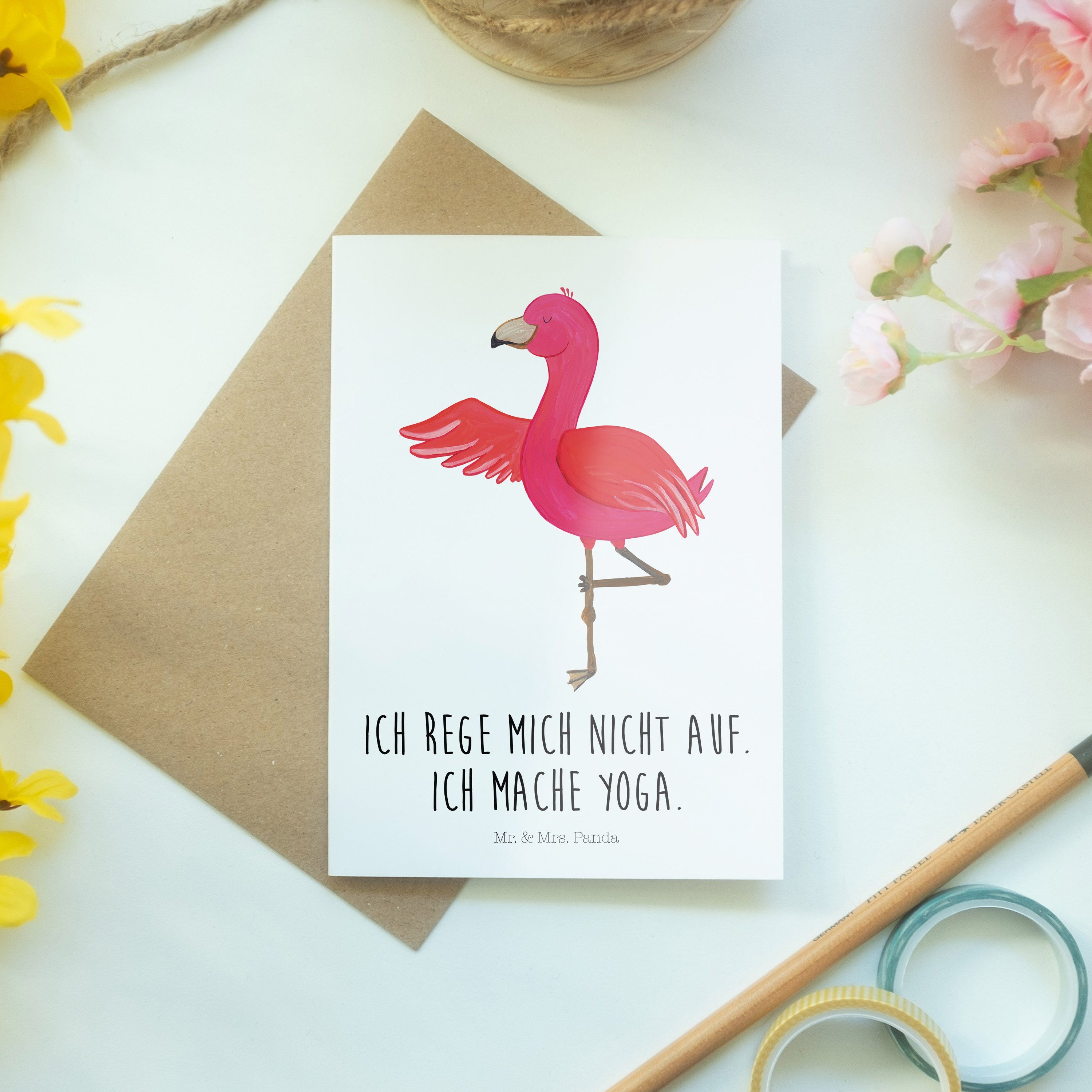 - Grußkarte Mr. Achts Flamingo Mrs. Geburtstagskarte, & Rosa, Geschenk, Yoga - Weiß Panda Karte,
