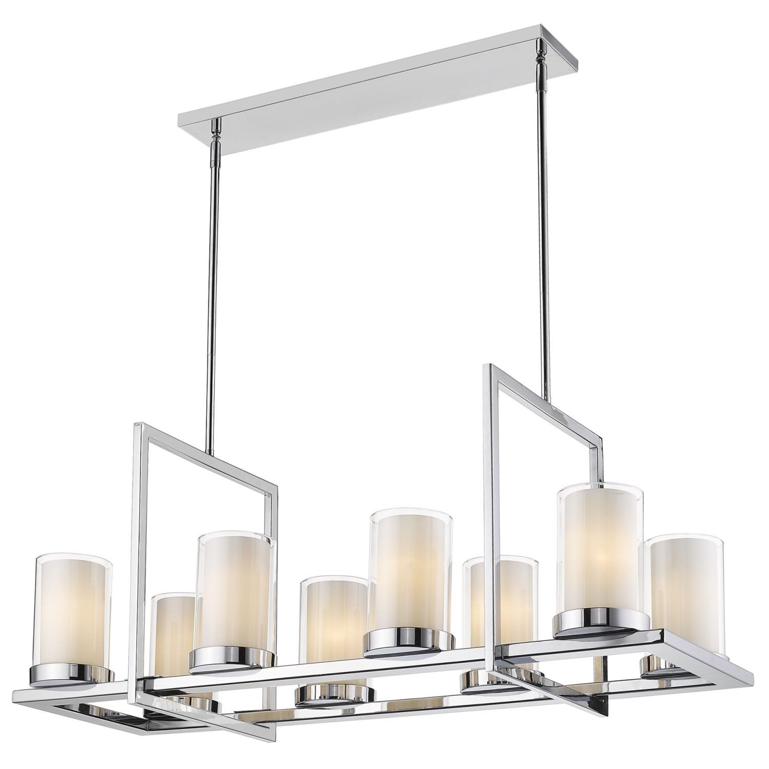 Licht-Erlebnisse Pendelleuchte ZOFRIA, ohne Leuchtmittel, 99 cm lang H: max. 153 cm verstellbar Metall Glas 8x E27 Chrom Weiß