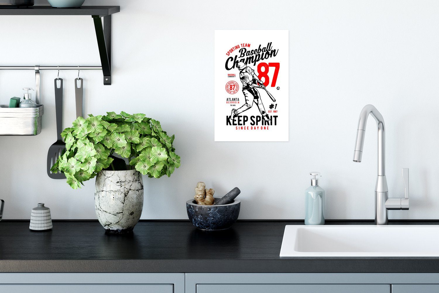 - Ohne (1 MuchoWow Wandposter - Mancave Altmodisch, St), Wohnzimmer, Wandbild, Sport - Poster Poster, für Baseball Rahmen