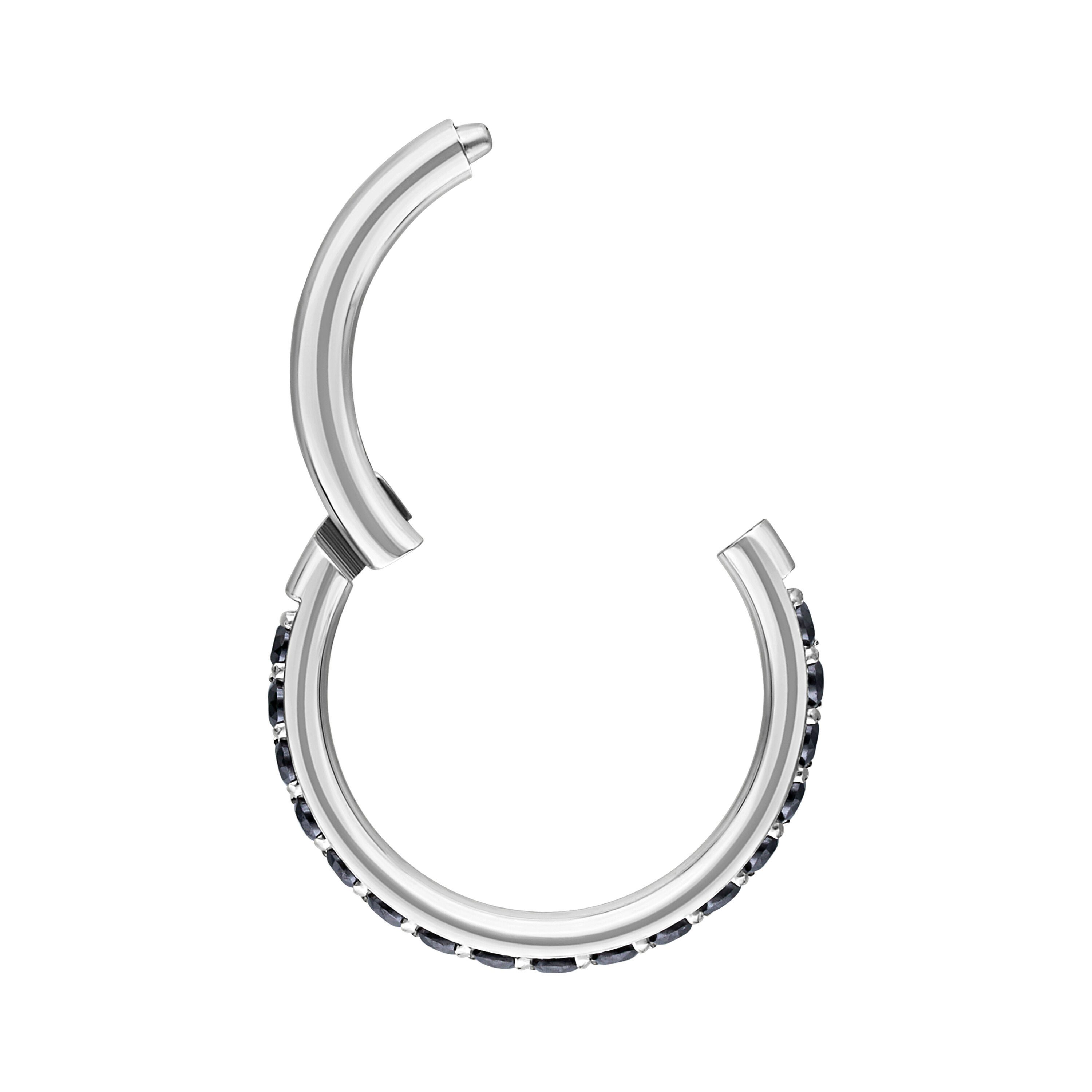 Wildcat Nasenpiercing Pave Set Crystals Conch Ring für Ohr, Nase, Lippe, Bauchnabel, 1 Stück, Chirurgenstahl 316L - wasserfest, hautverträglich, Silber-Schwarz