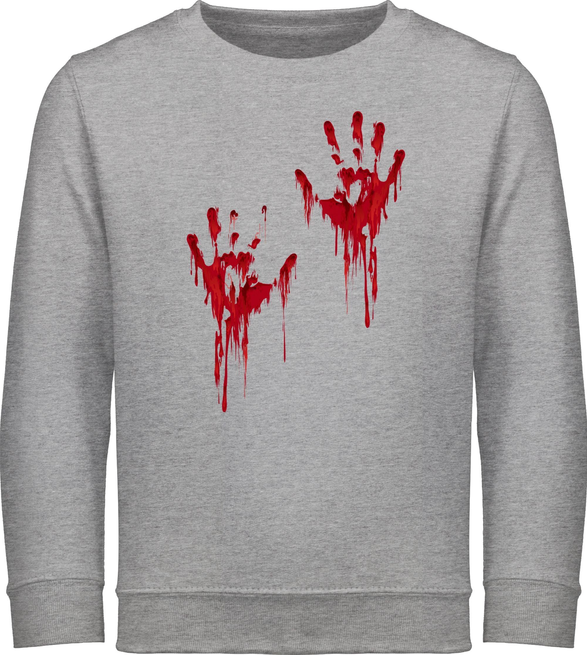 Shirtracer Sweatshirt Blutige Hände Blut Handabdruck Blutverschmiert Blutiges Blutspritzer H Halloween Kostüme für Kinder 3 Grau meliert
