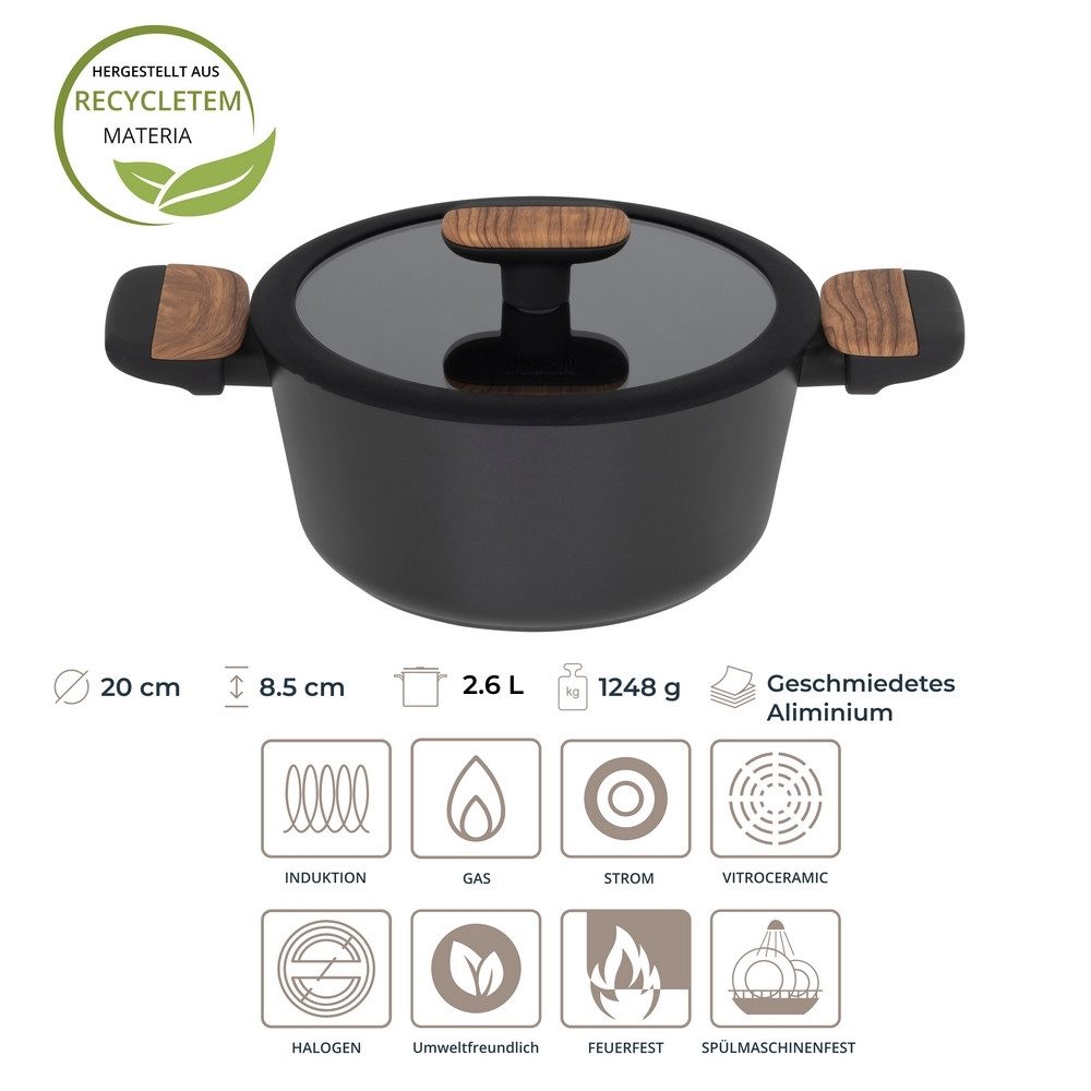 RESTO Kitchenware Kochtopf Mon, Bratentopf antihaftbeschichtet und spülmaschinenfest, Aluminium (2-tlg), mit Glasdeckel und stoßdämpfendem Silikonrand, im Geschenkkarton