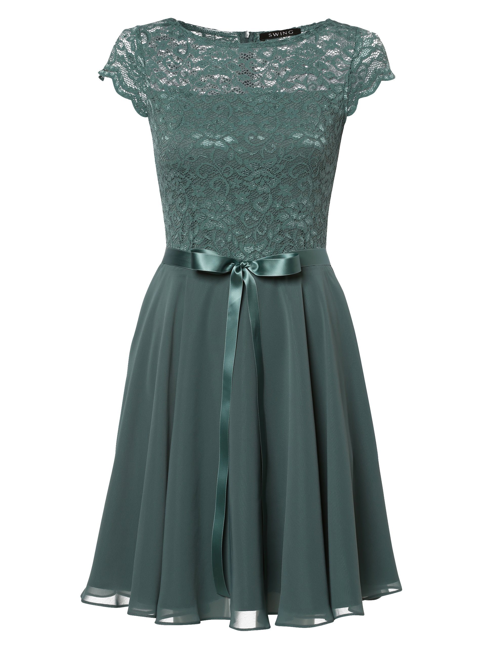 SWING Cocktailkleid (1tlg) Falten, Spitze, Bindegürtel in SatinQualität