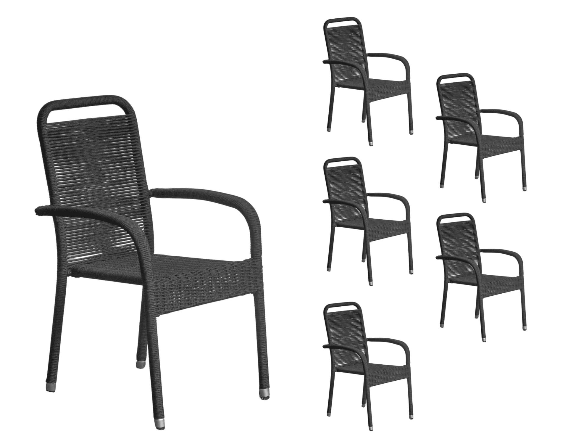 LC Garden Stapelstuhl Lübeck Rope 6er Set Stapelstuhl Rope Geflecht schwarz