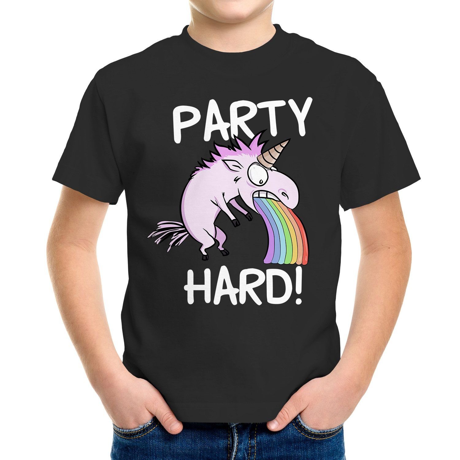 Print-Shirt Kinder T-Shirt Jungen kotzendes Einhorn Regenbogen Party Hard lustig