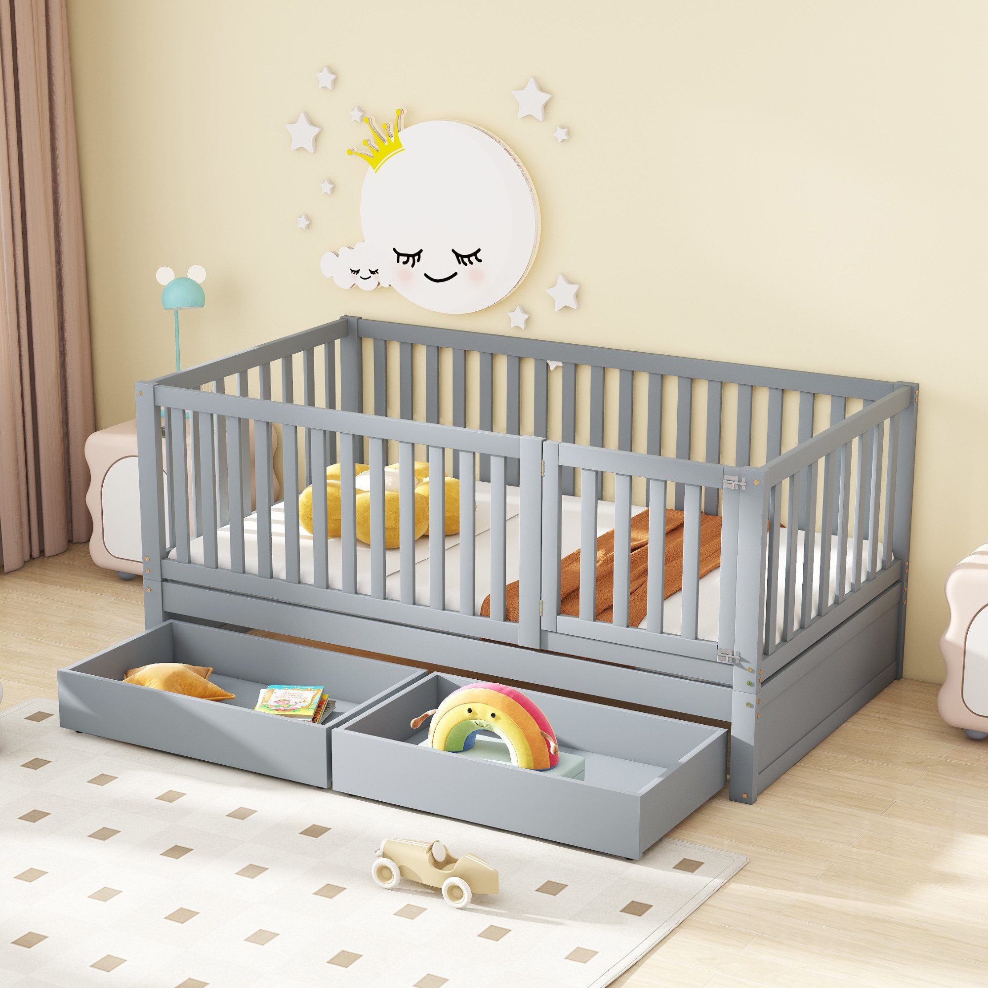 Flieks Kinderbett, Holzbett Einzelbett Rausfallschutz 2 günstig online kaufen