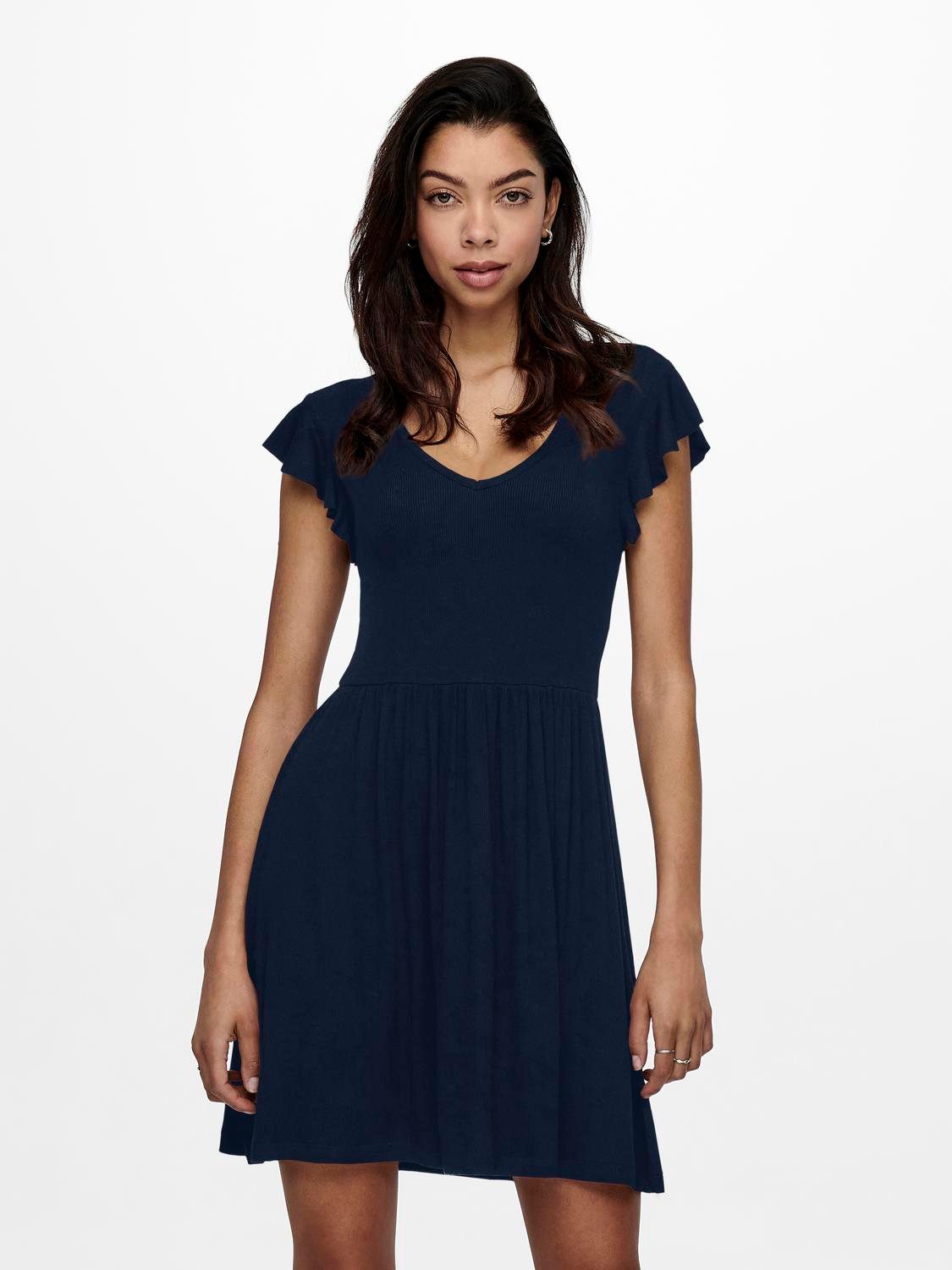 ONLY Jerseykleid ONLBELIA S/L DRESS JRS Viskosemischung, regular fit, V-Ausschnitt
