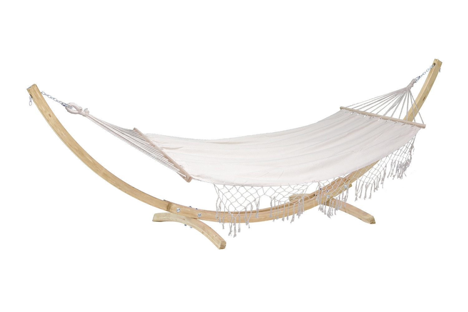 Amazonas Hängematte Set Natura Macramé (Stilvolle Hängematte Tonga natura mit Fransen & Holzgestell Kronos, FSC™-zertifiziert), wetterfest