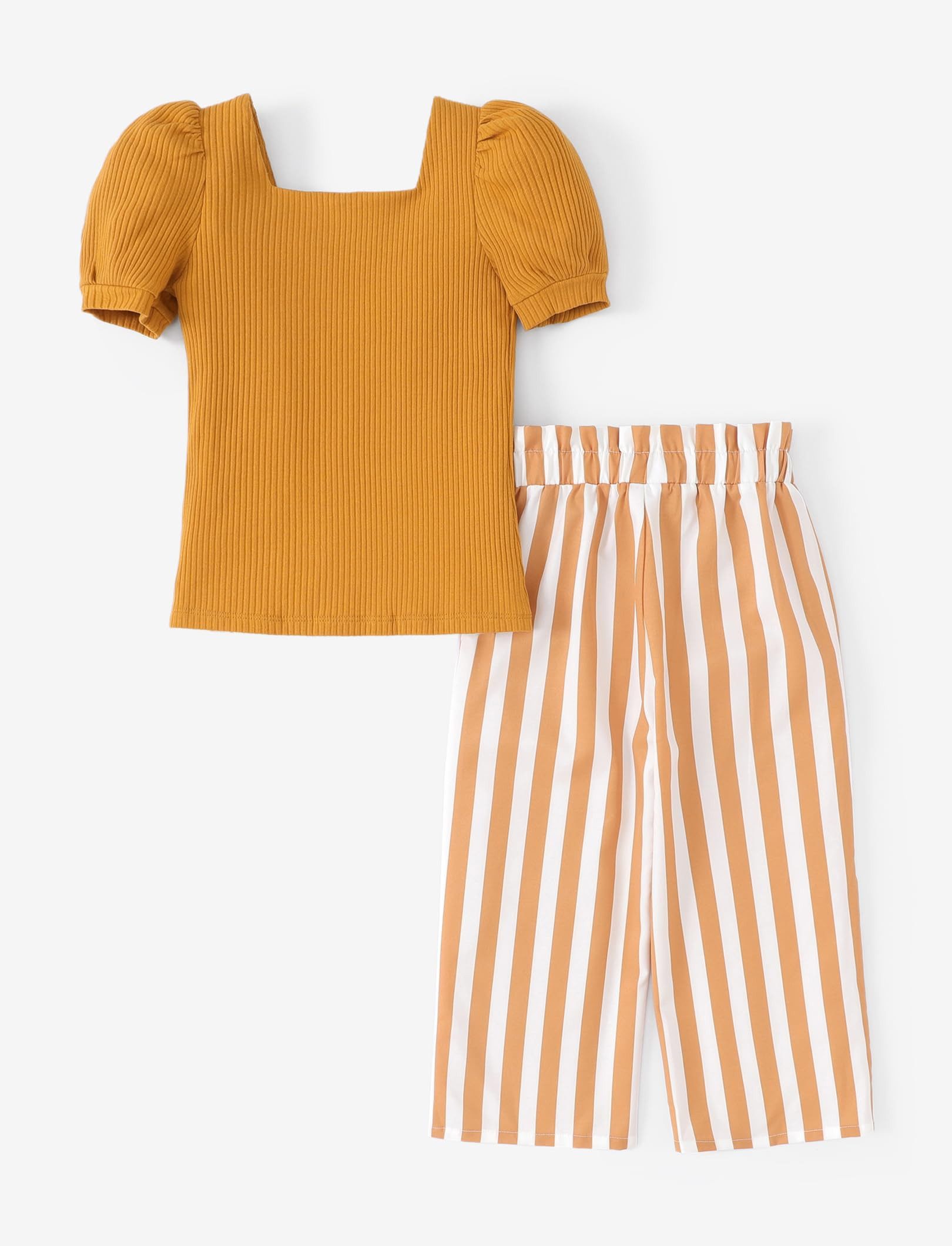 YI Kinderanzug Gestreift Gelb Weiß Mädchen sets,Viereckiger Ausschnitt Kurzarm