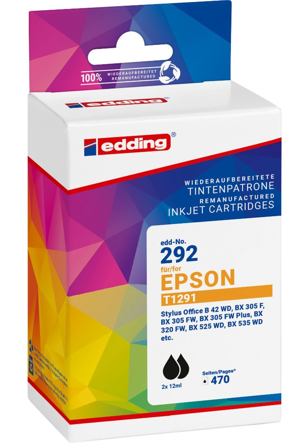 Tintenpatrone ersetzt Epson T1291 black Doppelpack Nachfülltinte