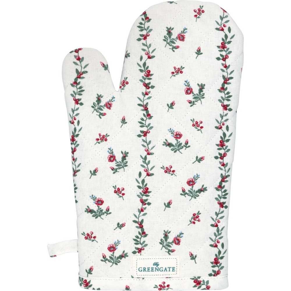 Greengate Topfhandschuhe Greengate Ofenhandschuh GRACY Weiß mit Roten Blumenranken