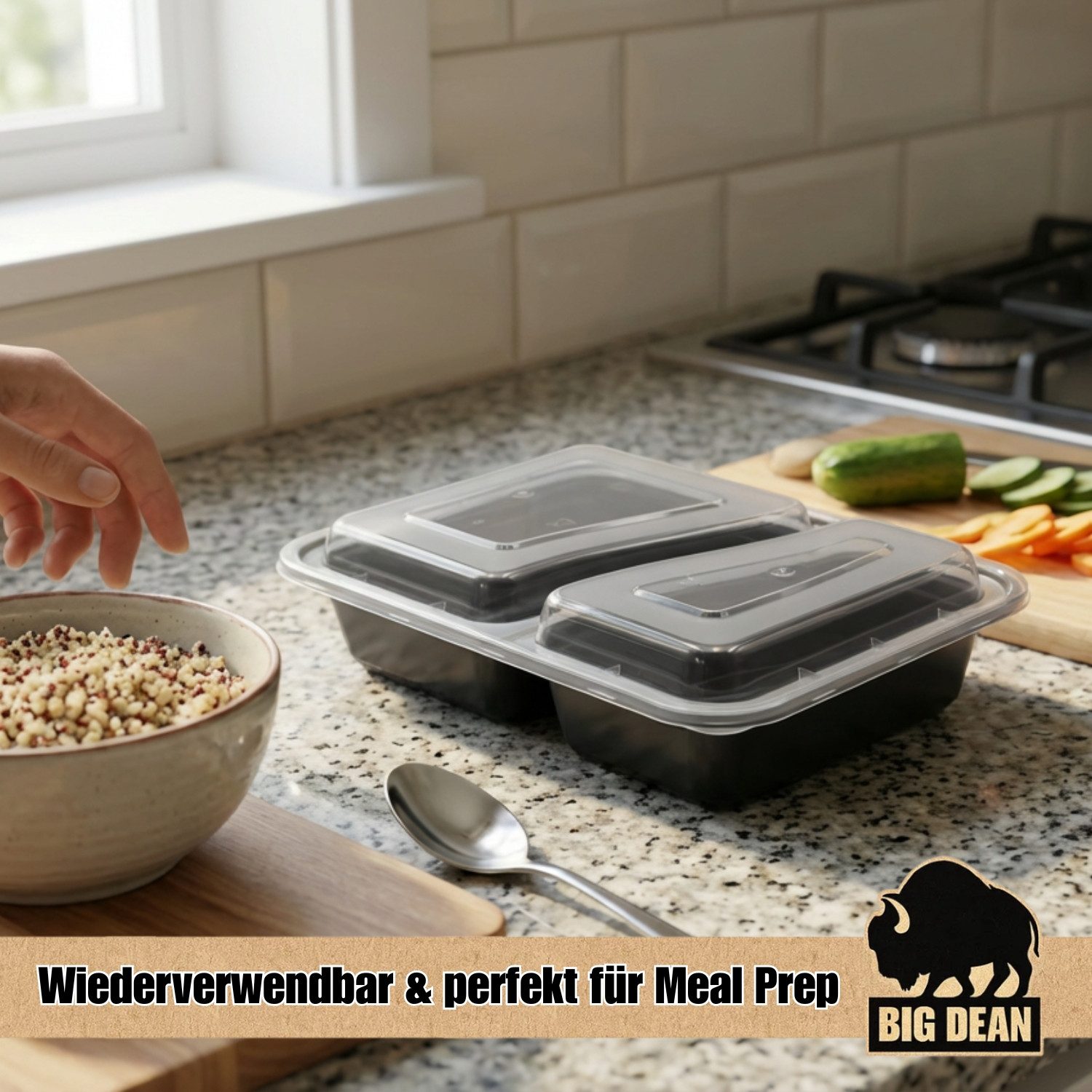 BigDean Lunchbox 10 Stück wiederverwendbare Meal Prep Boxen mit Deckel 2 Fächer, Kunststoff, (Set, 20-tlg., Meal-Prep Boxen), Spülmaschienenfest, Gefrierschrankfähig, Mikrowellengeeignet