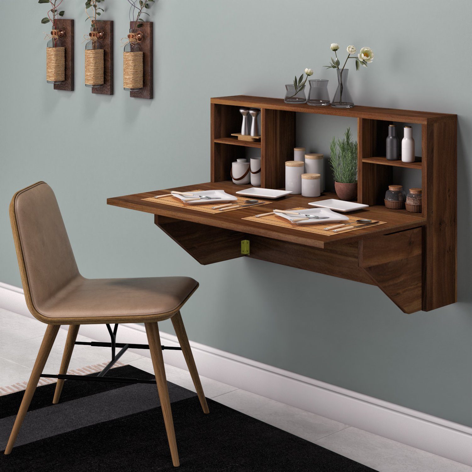 Schreibtisch 1 Braun Tisch) | klappbarer braun Wandtisch, (Packung, | Klapptisch Moblix KANI braun