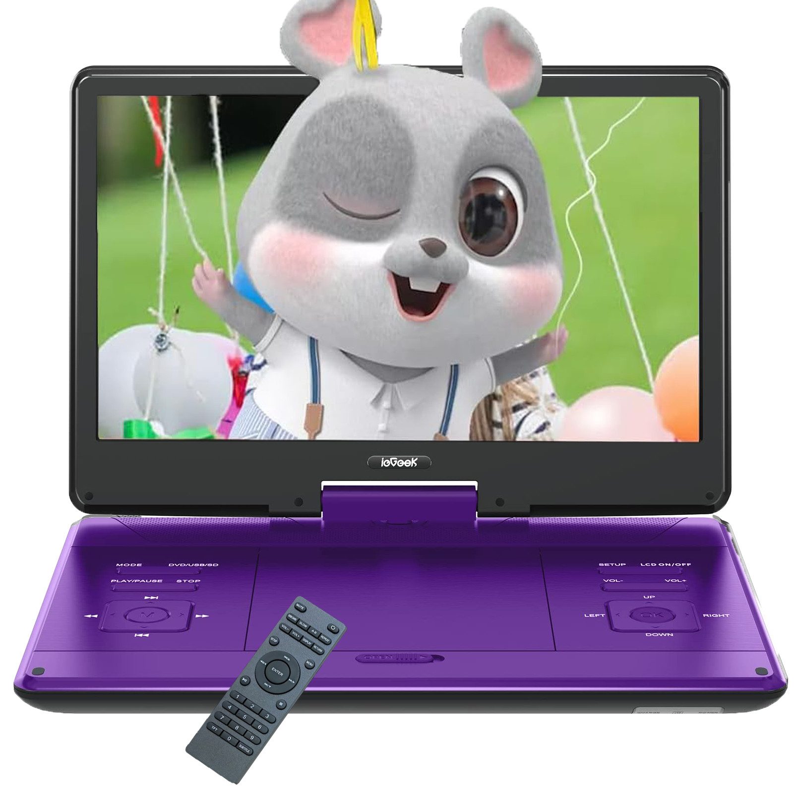 15.9"Tragbarer DVD Player Mit Autoladegerät Netzteil Akku USB/TF-Karte Portabler DVD-Player