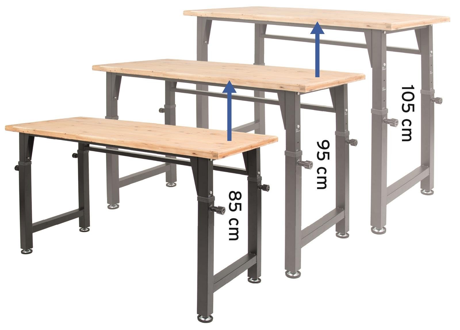 rikta Werkbank höhenverstellbare Werkbank und Arbeitstisch, (Set), höhenverstellbare Werkbank und Arbeitstisch, 135x60x85/95/105cm